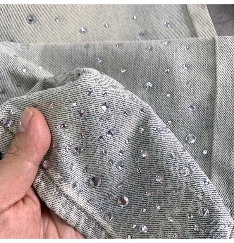 Y2k Design Sense Crystal Hot Diamond Jeans mit hoher Taille und geradem Bein für Damen mit lockerer und schlanker Hose mit weitem Bein Image