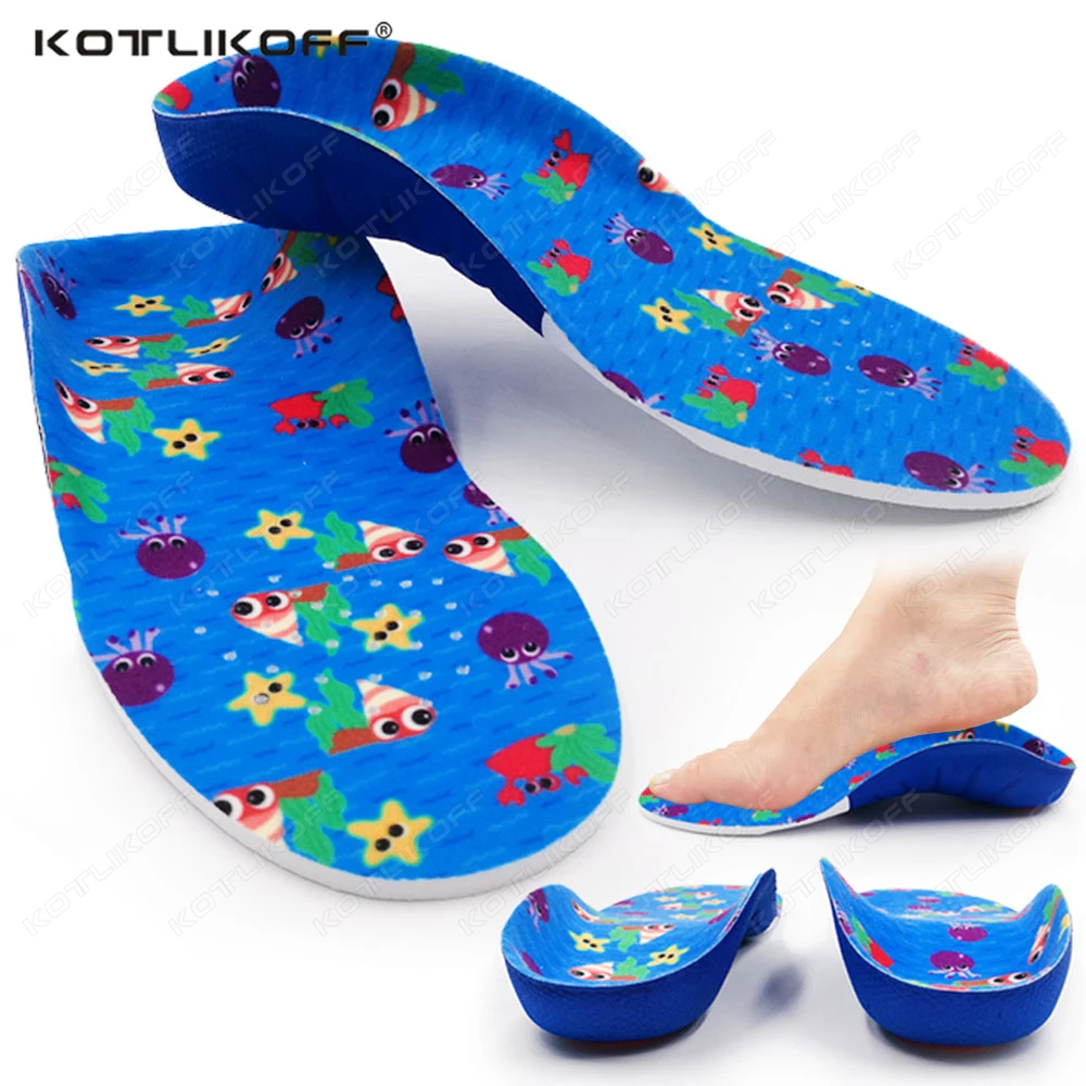 KOTLIKOFF Orthopädische Einlegesohlen für Kinder, professionelle Fußgewölbeunterstützung, Plattfuß, XO-Bein-Korrektur, Gel-Kissen, Ferseneinsatz, Fußpflege Image