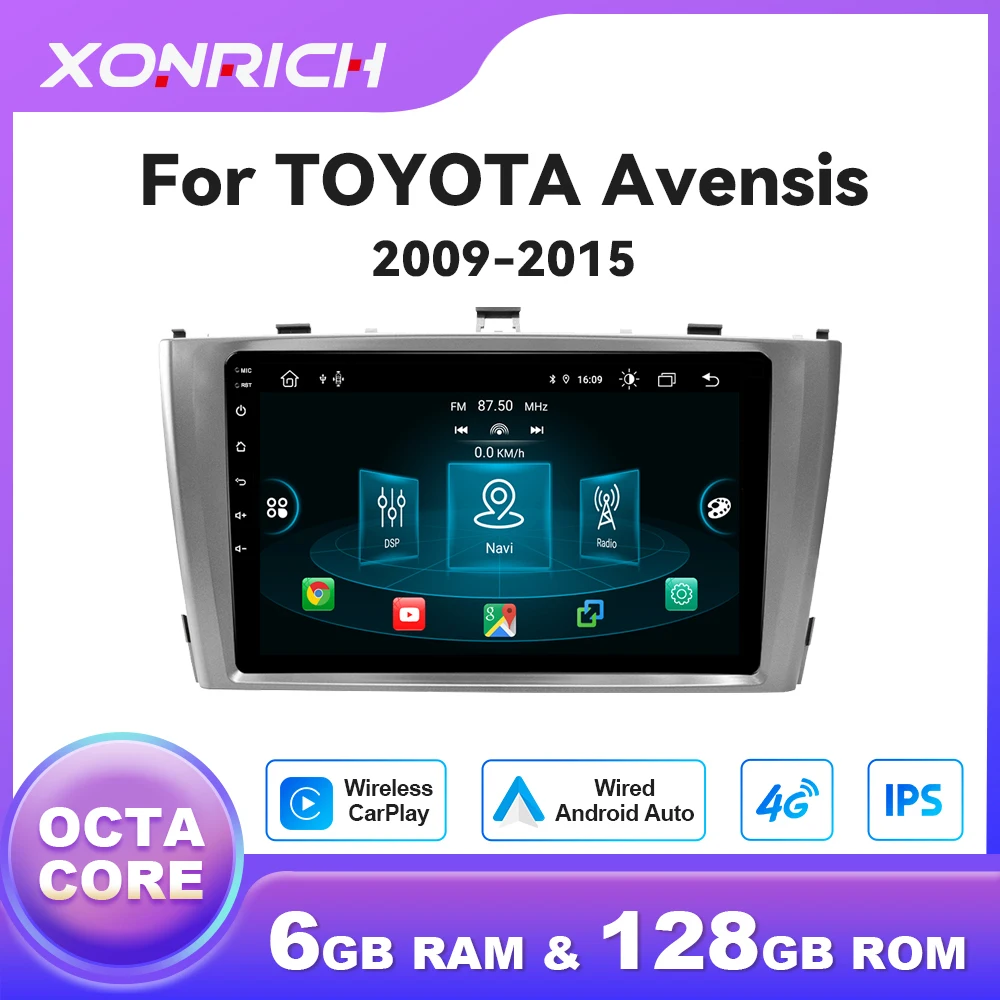 Android 14 Drahtlose CarPlay Auto Radio Für Toyota Avensis 2009 2010-2015 IPS Android Auto 8 Core Multimedia GPS 4G Wifi DSP RDS Image