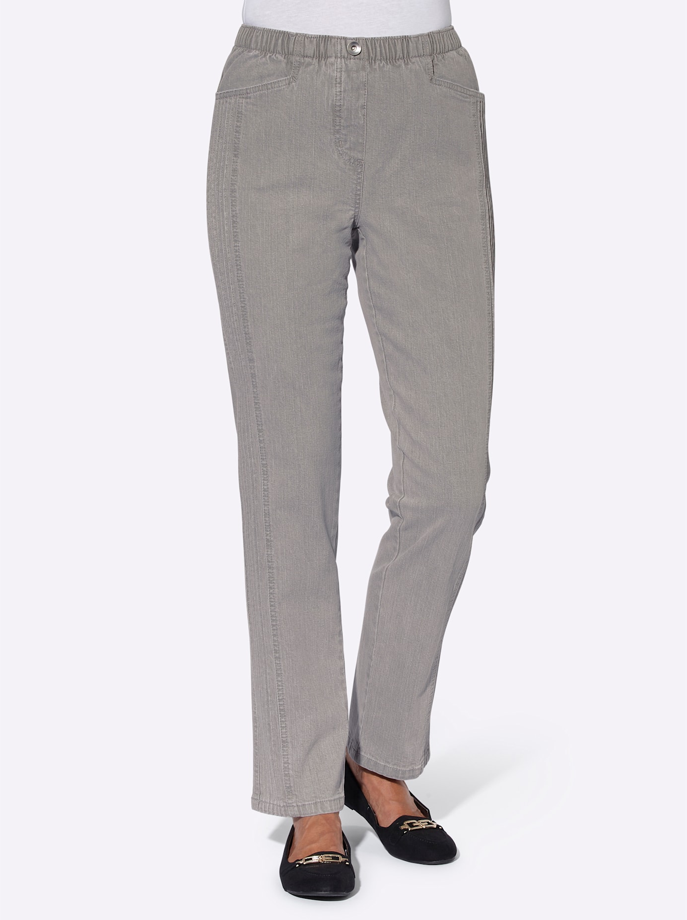 Bequeme Jeans CASUAL LOOKS, Damen, Gr. 48, Normalgrößen, grau (grau denim), 98% Baumwolle, 2% Elasthan, unifarben, lang, Jeans