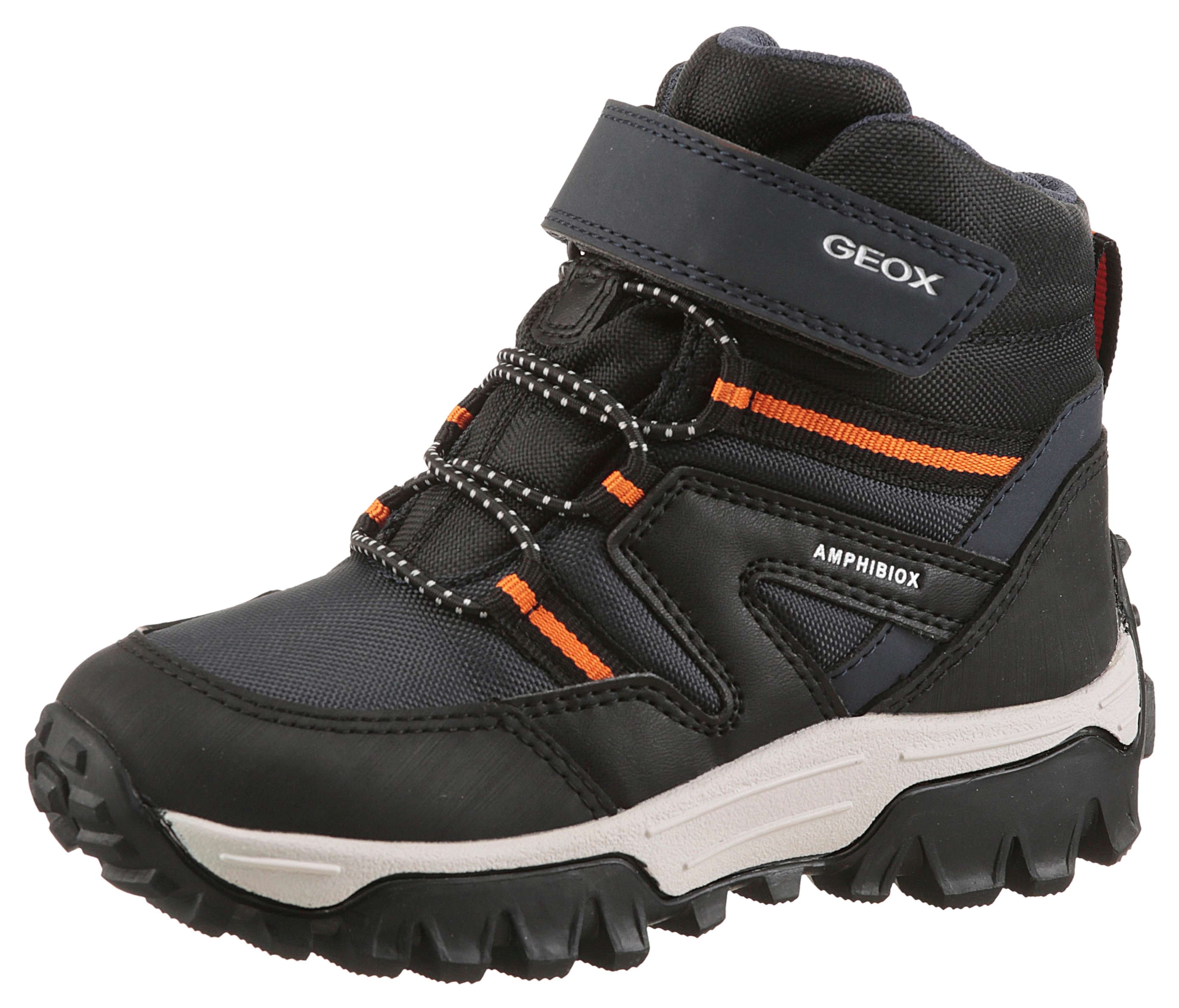 Winterboots GEOX "J HIMALAYA BOY B ABX", Kinder, Gr. 41, orange (navy, orange), Synthetik, Textil, kontrastfarbene Details, Sportlich, Schuhe, Snowboots, Klettstiefel mit Warmfutter, Größenschablone zum Download