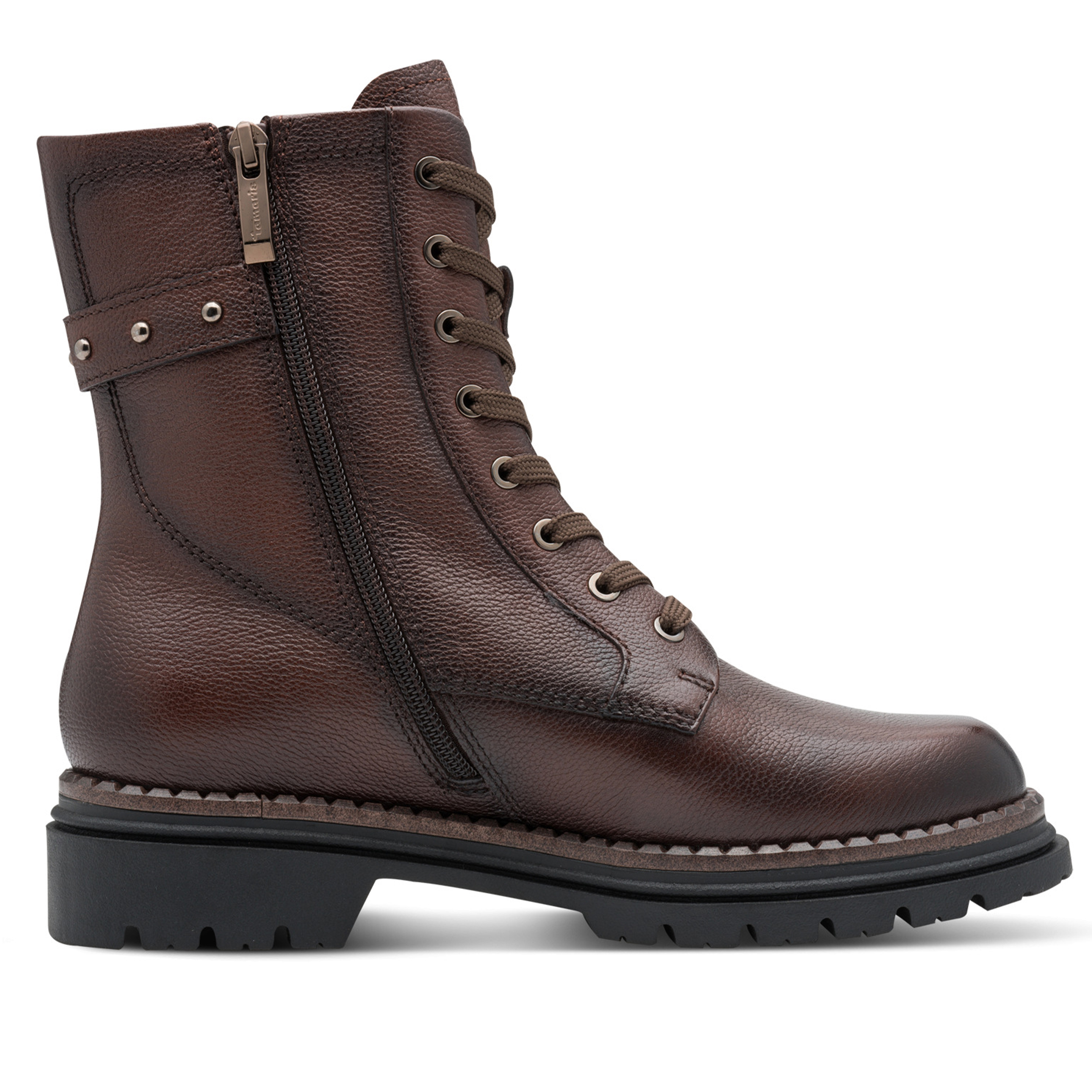 Tamaris Damen Fashion Braun Leder Schnürstiefeletten mit Reißverschluss Image