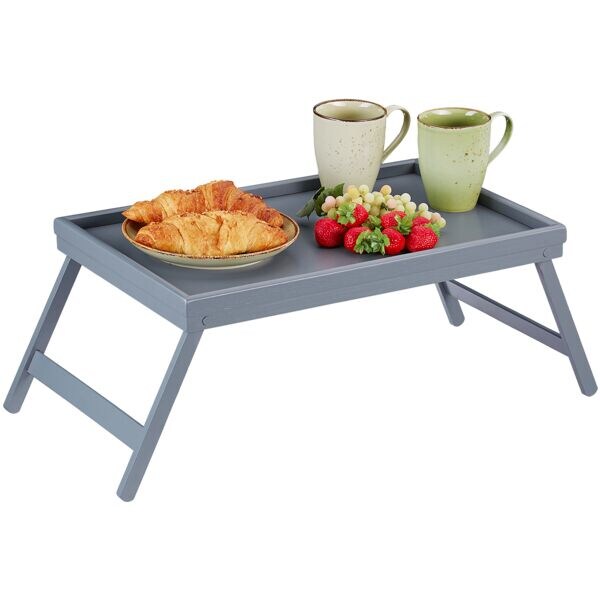 relaxdays Betttablett Bambus grau mit Rand 63,5 cm breit braun