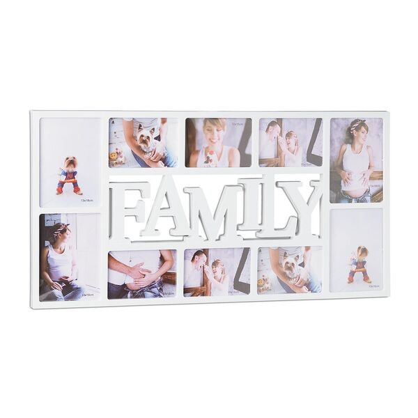 relaxdays Bilderrahmen Familie für 10 Fotos weiß weiß
