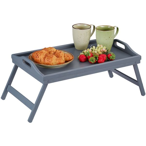 relaxdays Betttablett Bambus grau mit Rand 60,5 cm breit braun