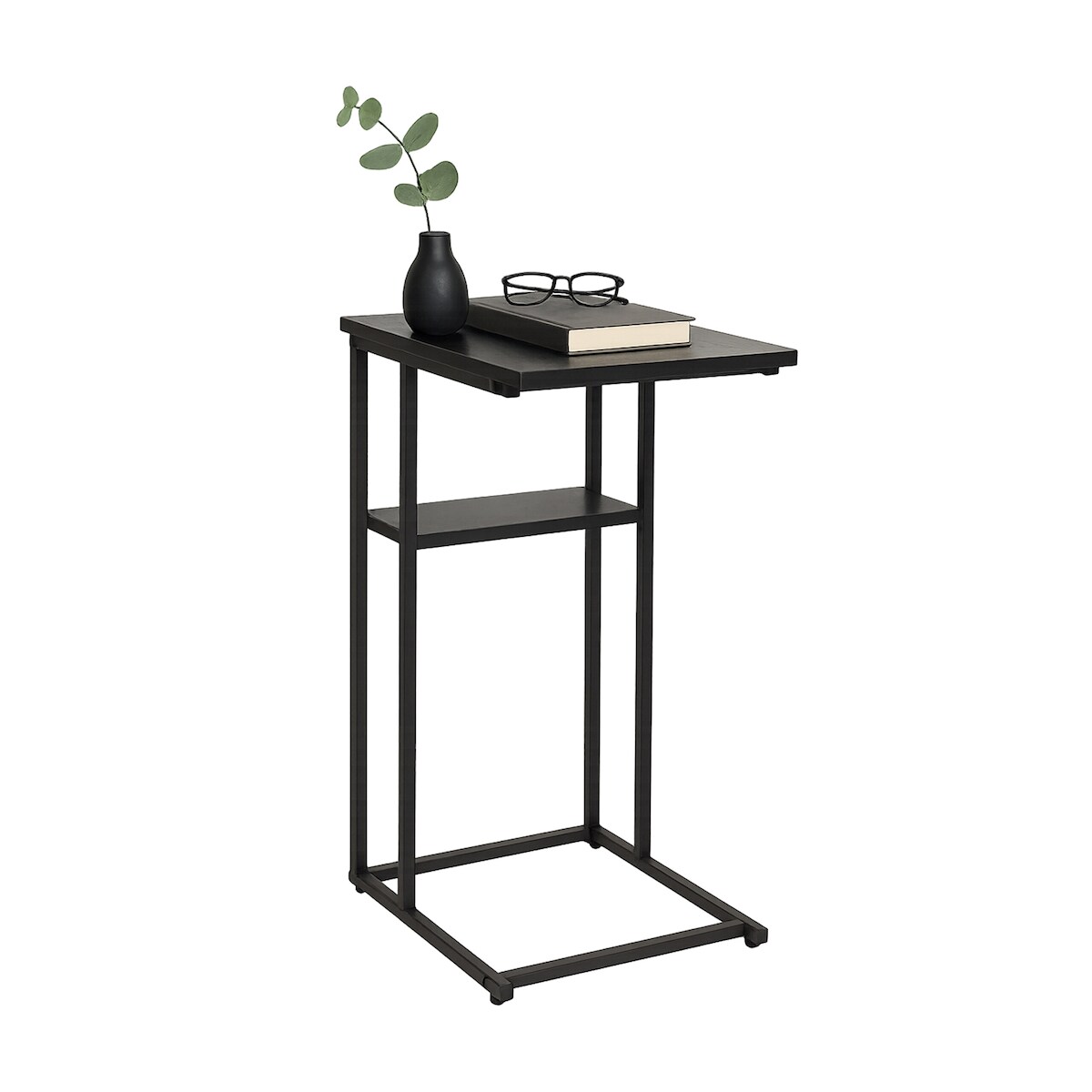 Relaxdays Beistelltisch, große und kleine Ablage, HxBxT 60 x 40 x 30 cm, Tisch für Couch & Bett, Metall & MDF, schwarz Image