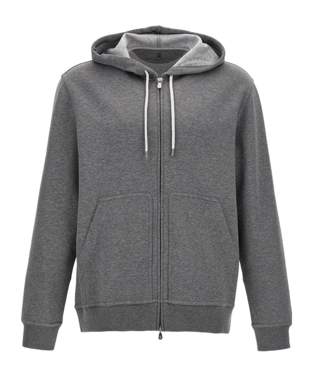 Zip-Up Drawstring Hoodie - Gray - Brunello Cucinelli Sweats
