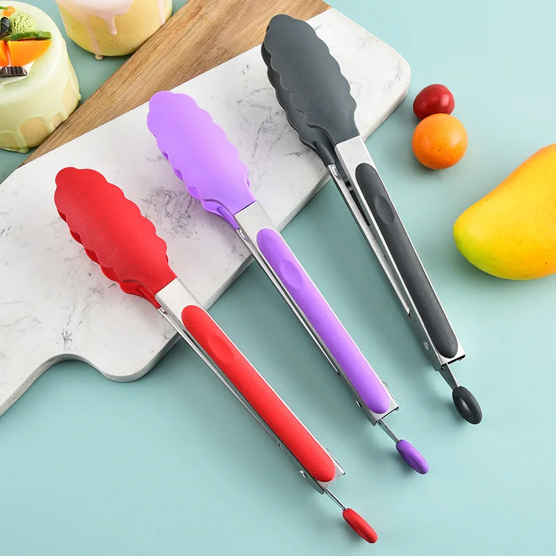 Silicone food clip kitchen cooking utensil service clip steak salad stainless steel clip household tools BBQ Grilling Tong
