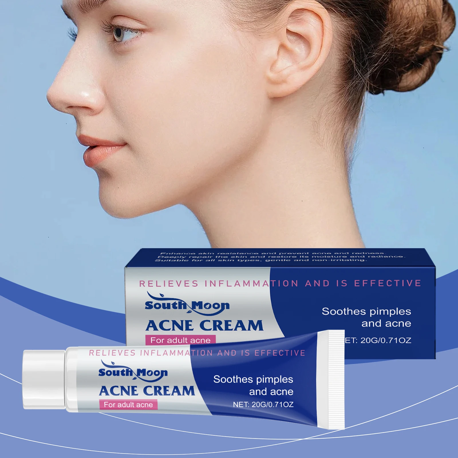 South Moon Herbal Beruhigende Akne-Creme, Öl, Gleichgewicht, Porenreinigung, Mitesserreduzierung, tiefe Feuchtigkeit, nicht fettend, leicht Image