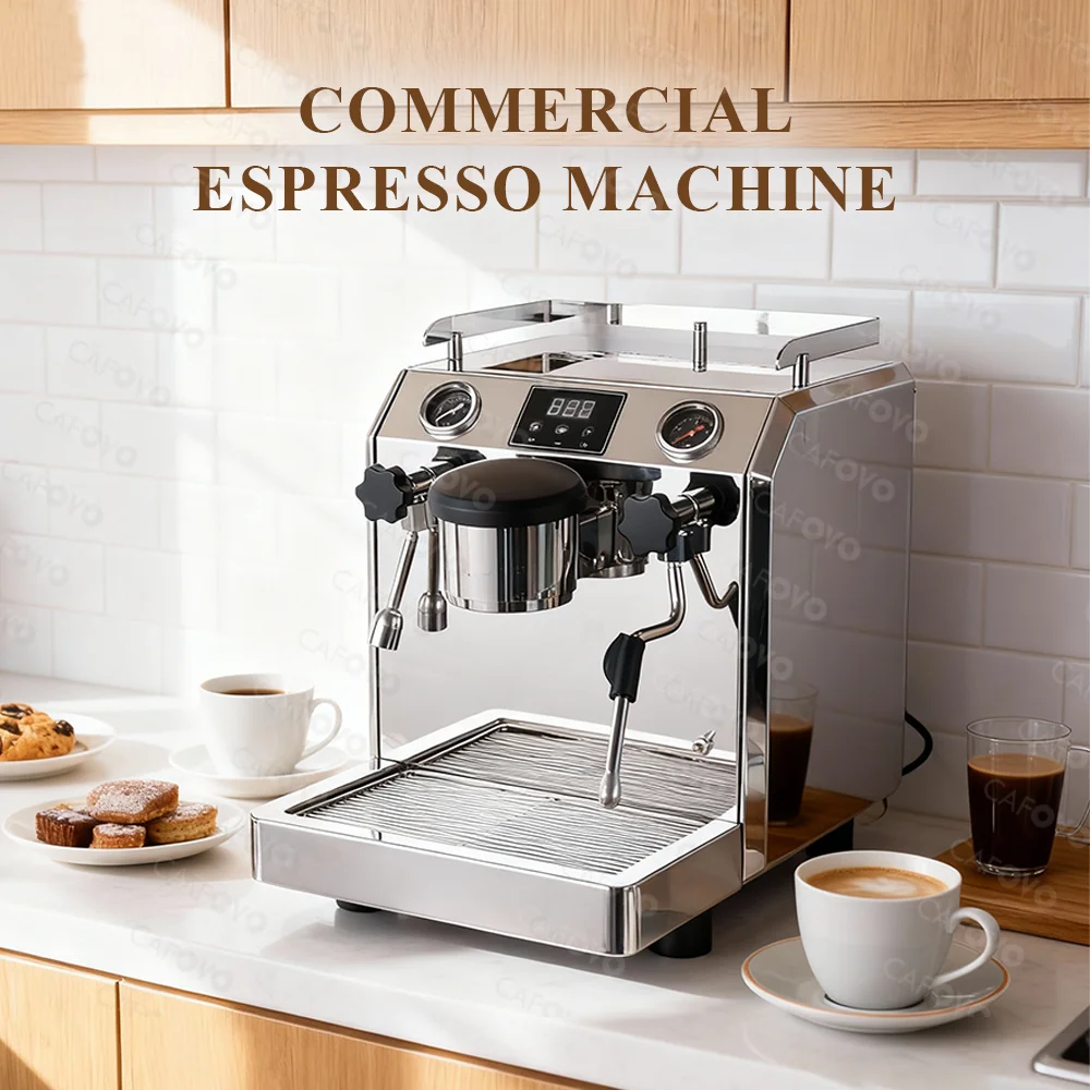 CAFOVO E110 9Bar Kommerzielle Espressomaschine Dual Boiler Drehpumpe PID-Steuerung für Café Eingebauter Durchflussmesser 220V 110V Image