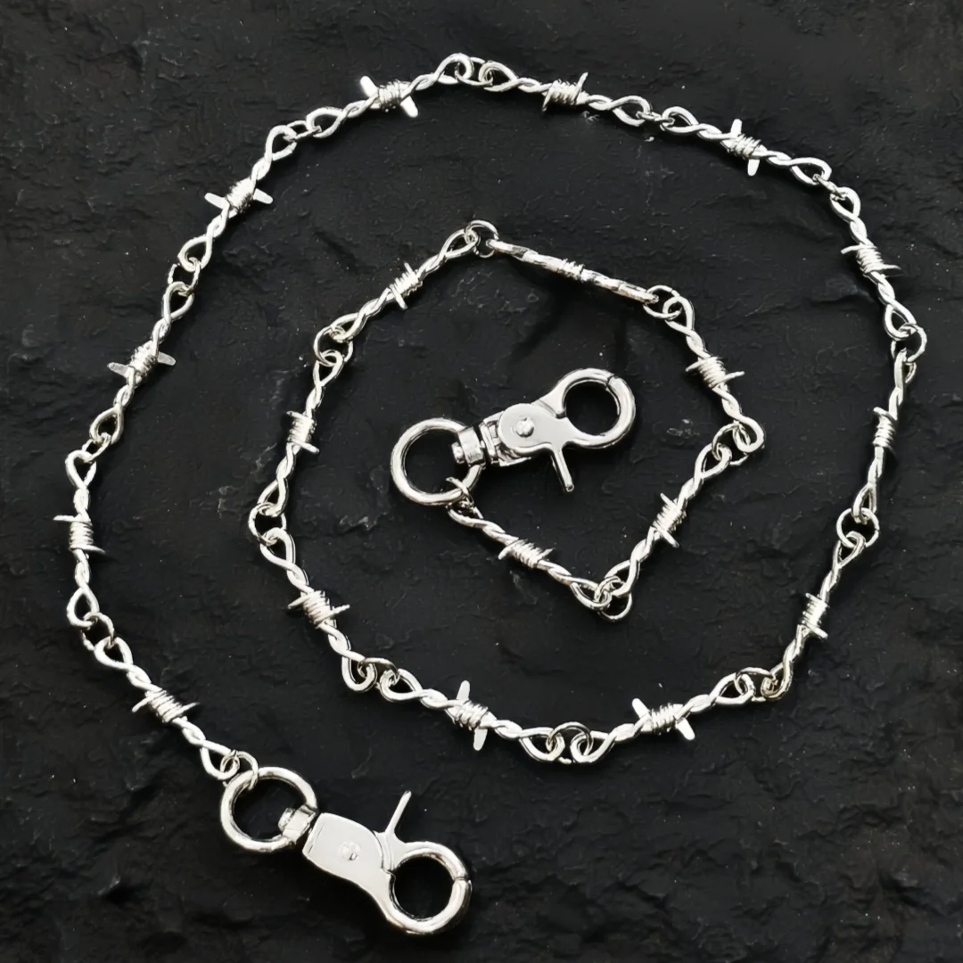 Vintage Distressed Antik Silber Thorn Hosenkette & Halskette, Punk Hip-Hop Y2K Metall Accessoire, Schlüsselanhänger, Taschenanhänger