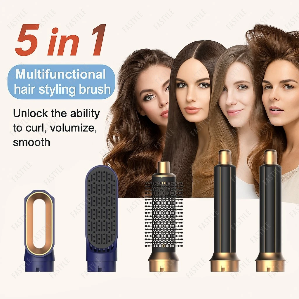 5-in-1 professioneller Haartrockner, Heißluftkammbürste mit Lockenstab und Haarglätter für Haarstyling in Salonqualität Image