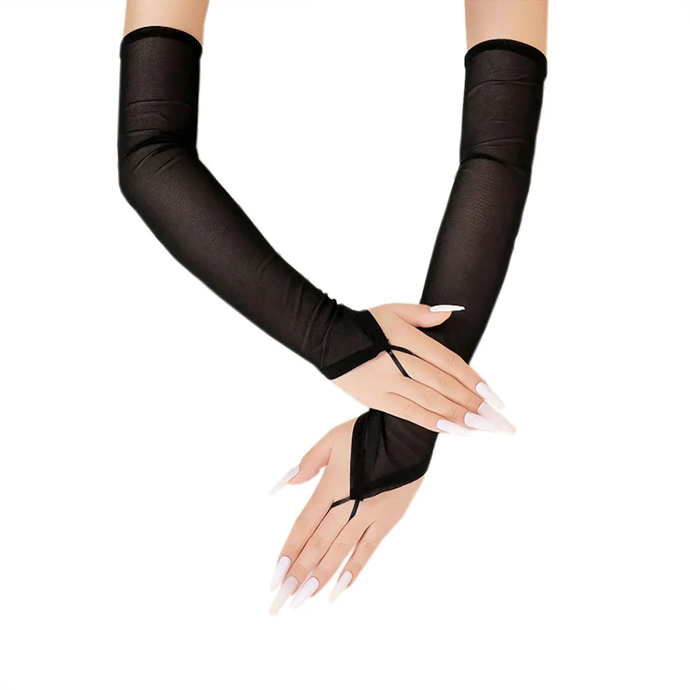 48 cm Elastizität Transparent Mesh Haken Finger Handschuhe Frauen Stick Sonnencreme Etikette Cosplay Party Sexy Fingerlose Lange Handschuhe Image