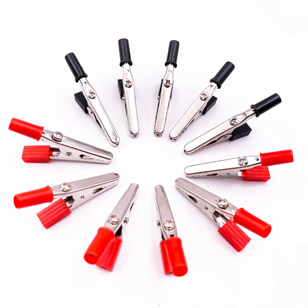 RGEEK 10 Stück 50 mm Kunststoffgriff Prüfspitze Metall Krokodilklemmen Stecker Connect Buchse Stecker für Batterie Image