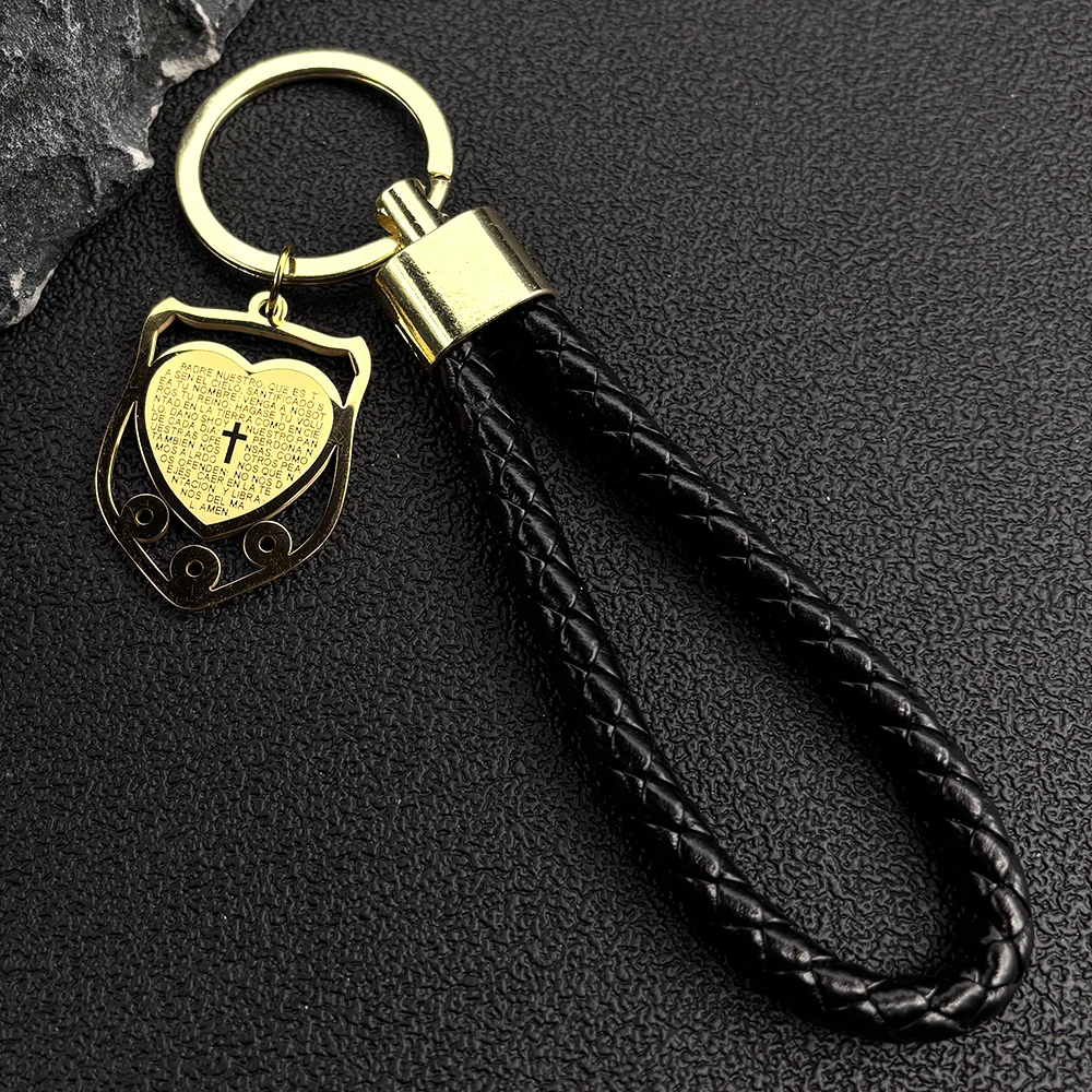 Bibel Herz Kreuz Schild Schlüsselanhänger Für Frauen Männer Edelstahl Gold Farbe Glaube Amulett Religion Schlüsselring Schmuck Geschenke Image