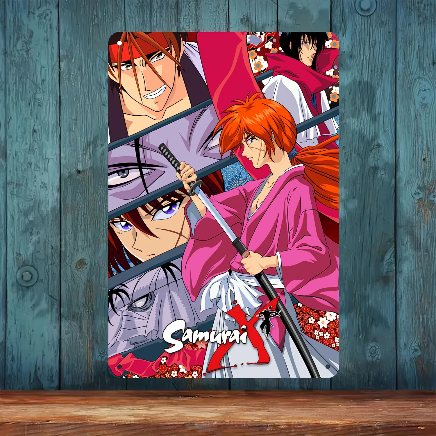 Samurai X Anime Metallwandschild – Vintage-Eisenposter mit dynamischem Charakterkunstwerk, perfekt für Zuhause, Schlafzimmer, Garage oder für Image