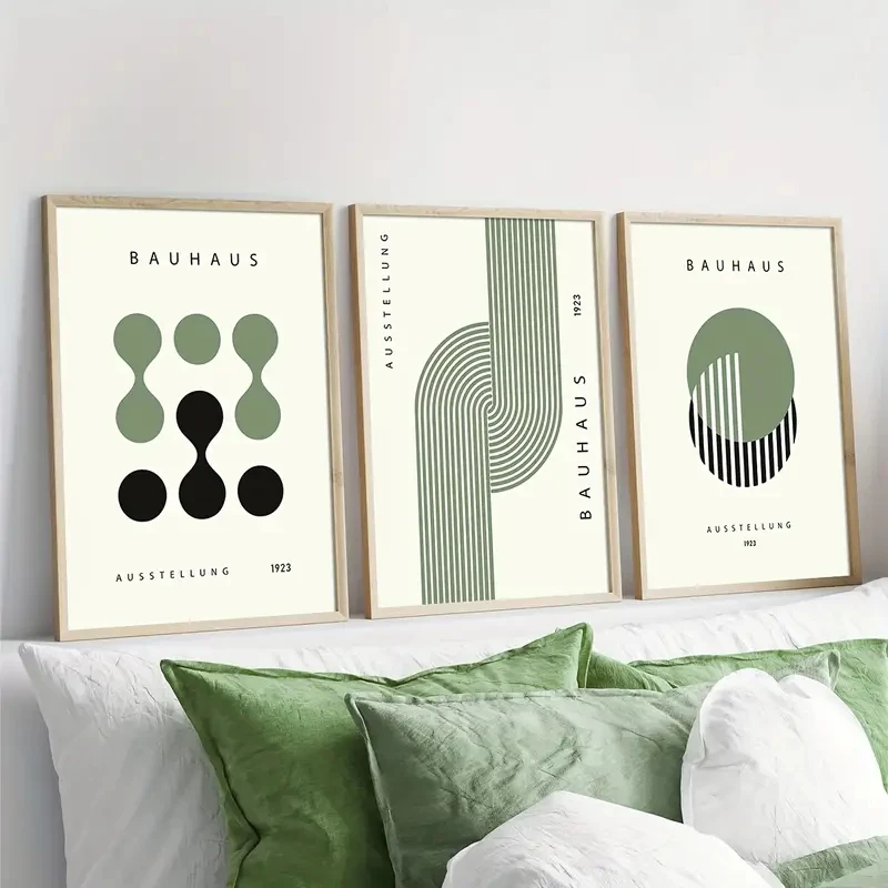 Grüne Bauhaus-Abstrakte geometrische Leinwanddrucke, modernes kreatives Muster, Wandkunst, Poster für Zuhause, Büro, Wohnzimmer, Frühling, Dezember Image