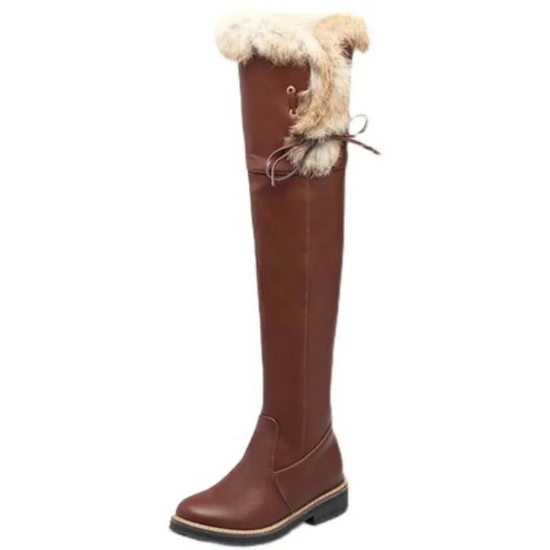 Plüsch Winter Hohe Schnee Stiefel Frauen Schuhe Wasserdichte PU Leder Overknee Stiefel Weibliche Mode Pelz Warme Lange Stiefel Damen Grau