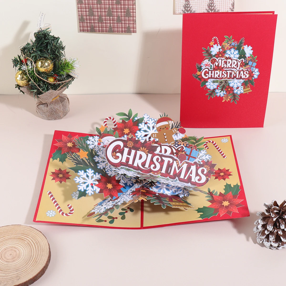 1PC Weihnachten Schneeflocke Blumenmuster 3D Pop-up-Grußkarte, Urlaubssegen Dankeskarte (einschließlich Umschlag) Image