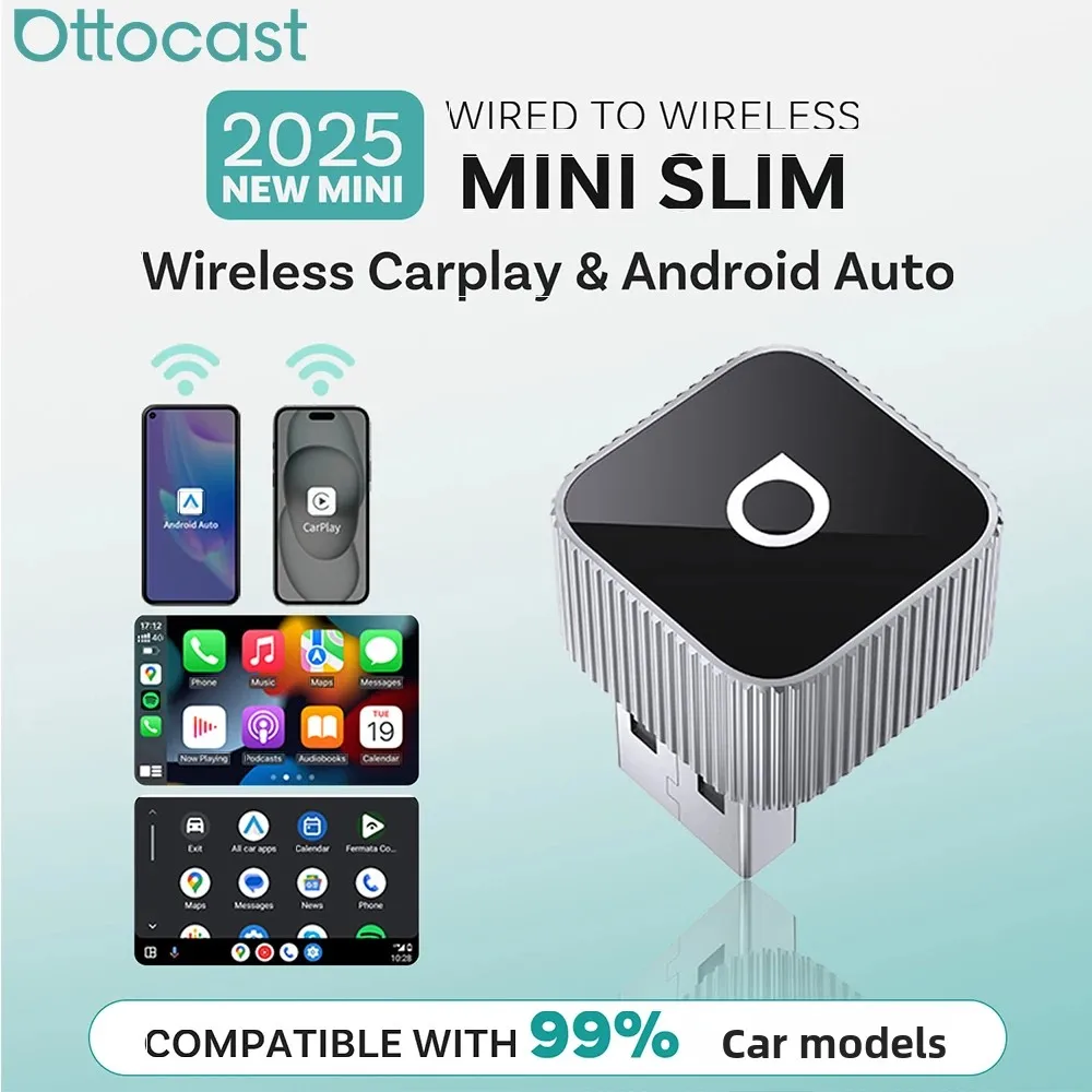 Ottocast Mini Slim Wireless CarPlay Android Auto Adapter Plug Play Fast Connect Mini USB Dongle für Mercedes Benz Audi Toyota et Image