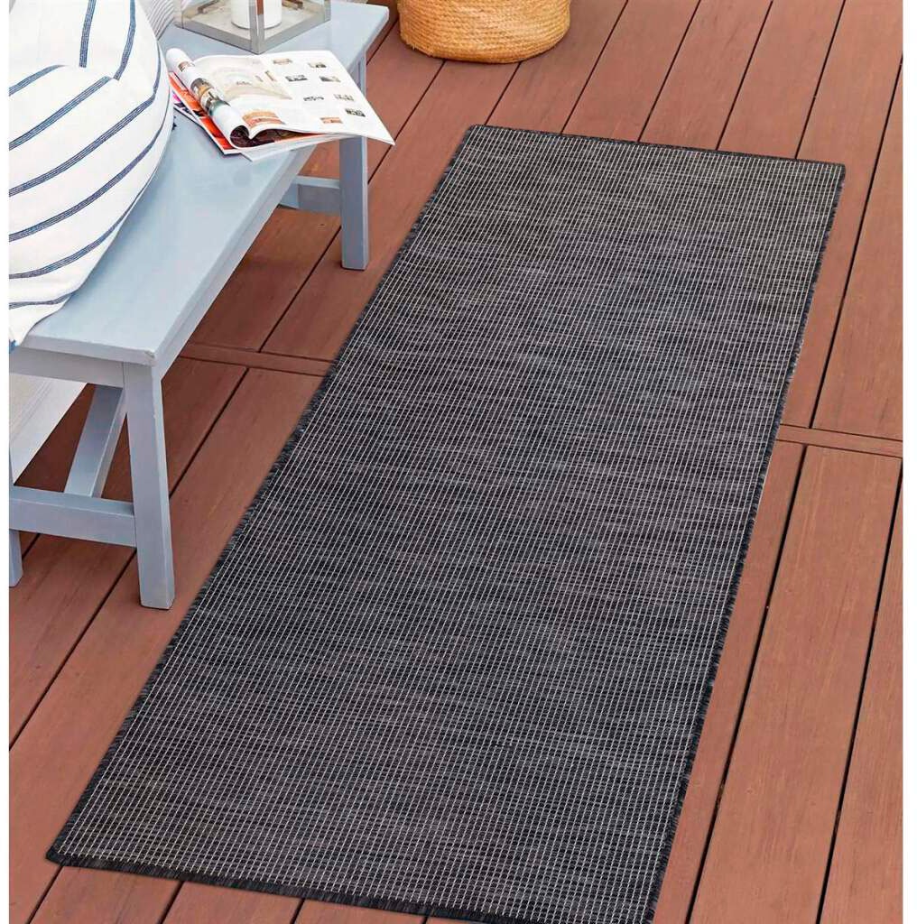 Outdoorteppich CARPET CITY "PALM 2778", schwarz, B:80cm H:5mm L:150cm, Polypropylen, Teppiche, Läufer, Wetterfest & UV-beständig, für Balkon, Terrasse, Küche, flach Image