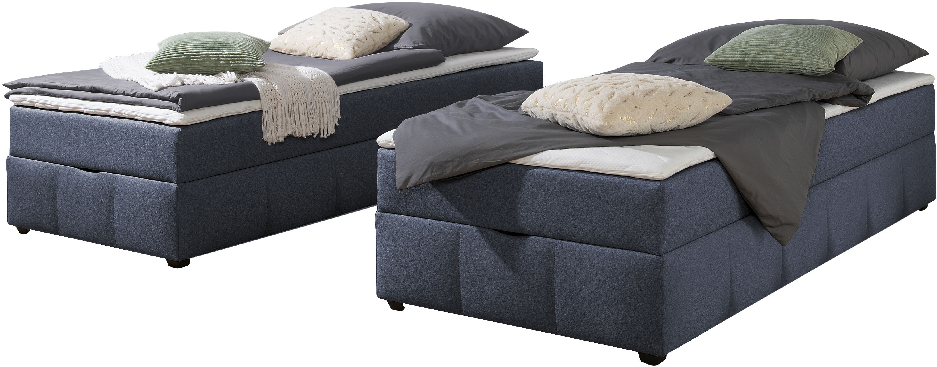 Boxbett HOME AFFAIRE, denim, blau, B:94cm L:204cm, Komplettbetten, Boxbett ohne Kopfteil, inkl. Topper Image