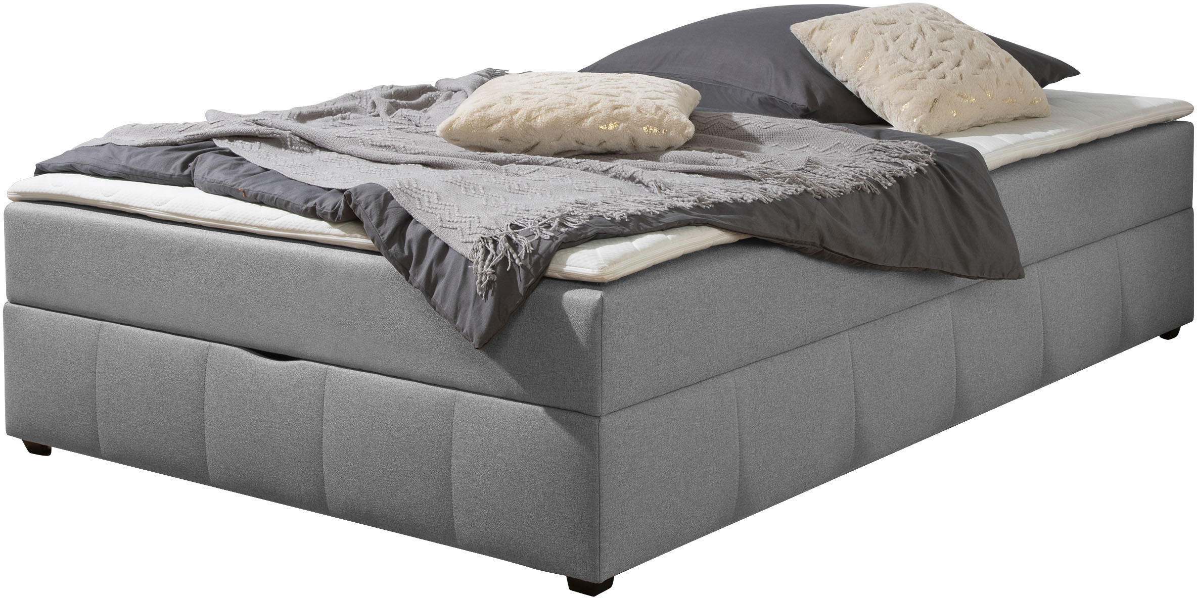Boxbett HOME AFFAIRE, hellgrau, B:144cm L:204cm, Komplettbetten, Boxbett ohne Kopfteil, inkl. Topper Image