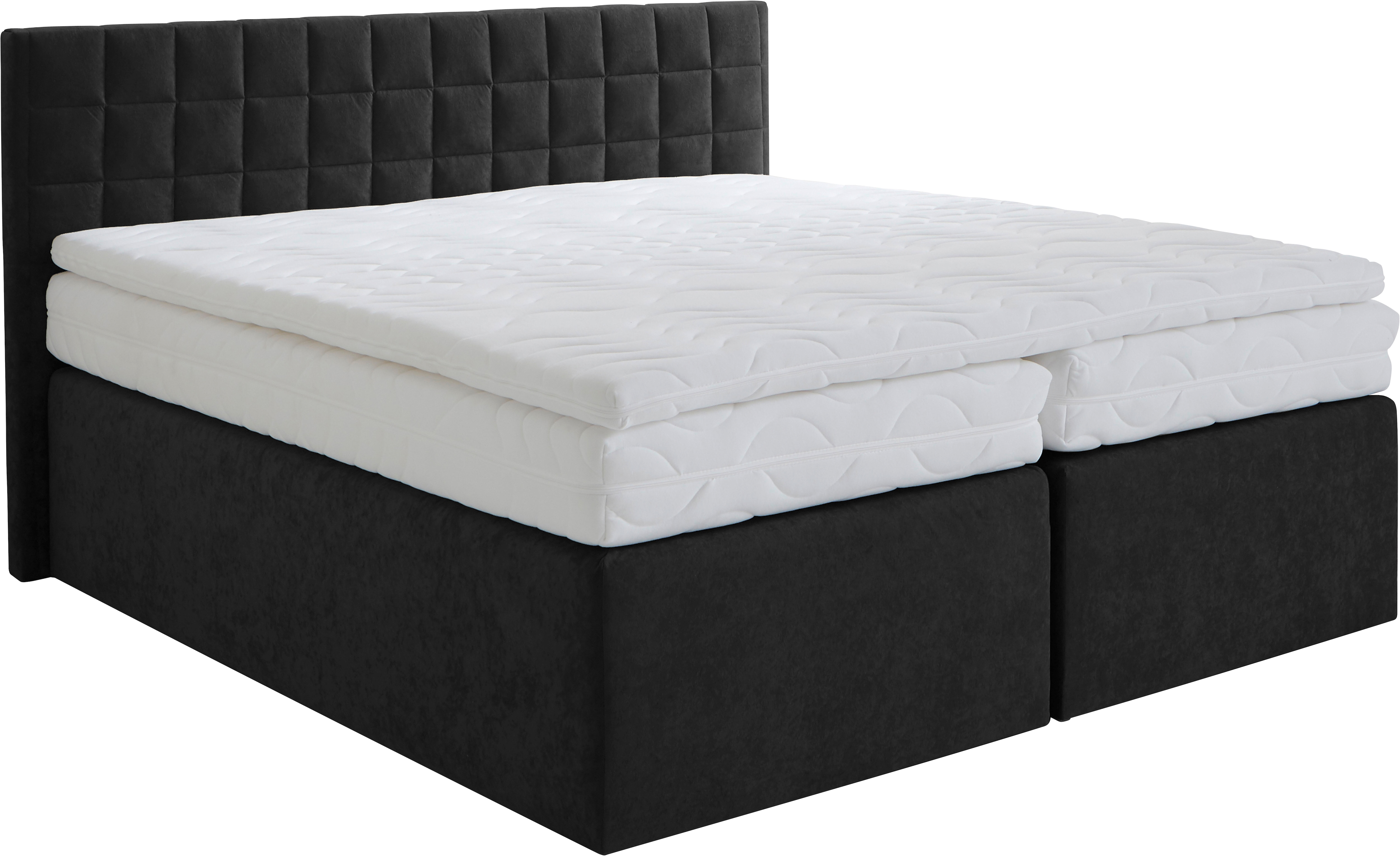 Boxspringbett, schwarz, B:175cm L:210cm, WESTFALIA SCHLAFKOMFORT, Komplettbetten, mit schöner Kopfteilversteppung Image
