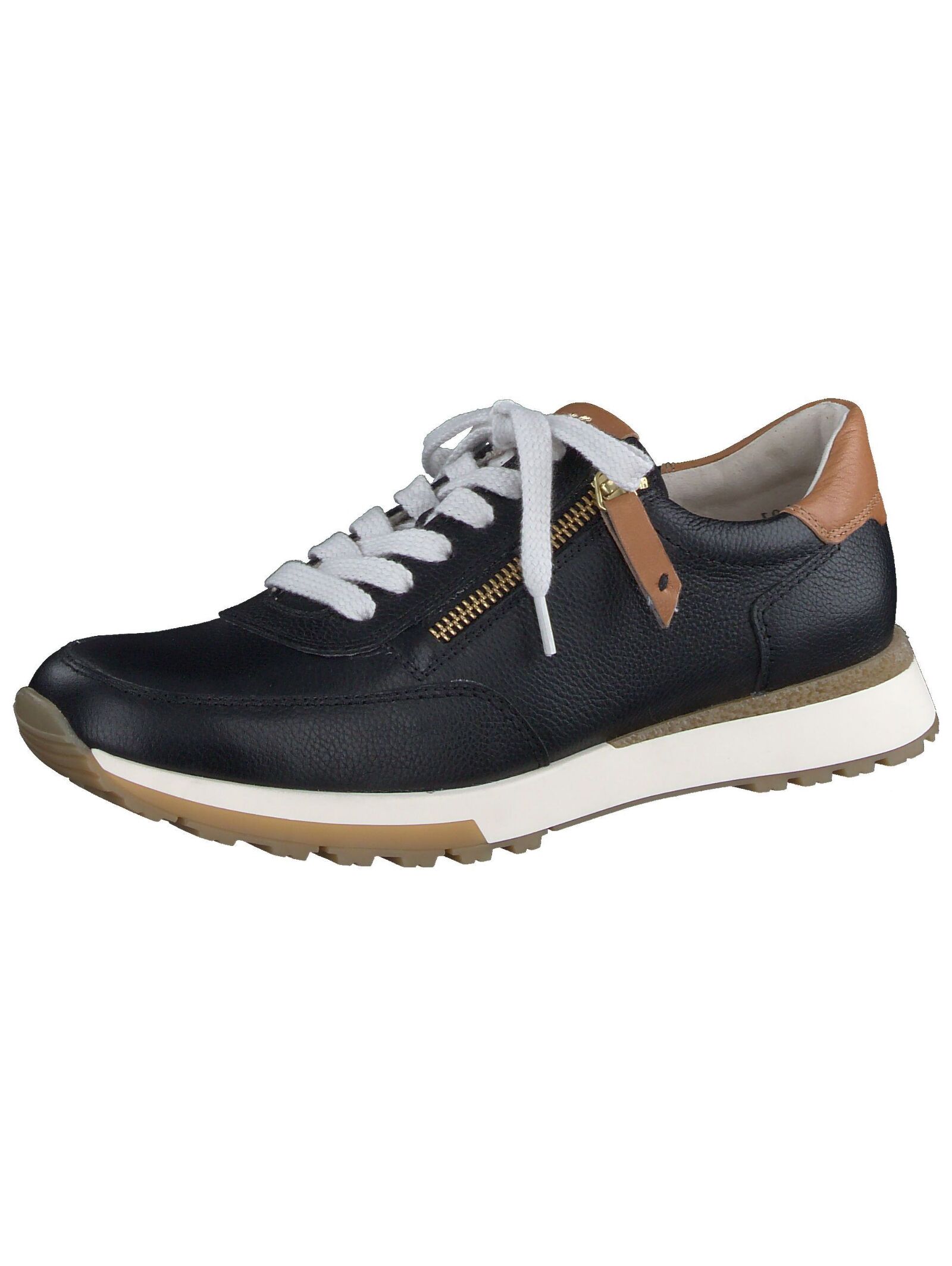 Sneaker PAUL GREEN "Paul Green Sneaker Glattleder", Damen, Gr. 40, schwarz (schwarz, braun), Glattleder, Schuhe Sneaker
