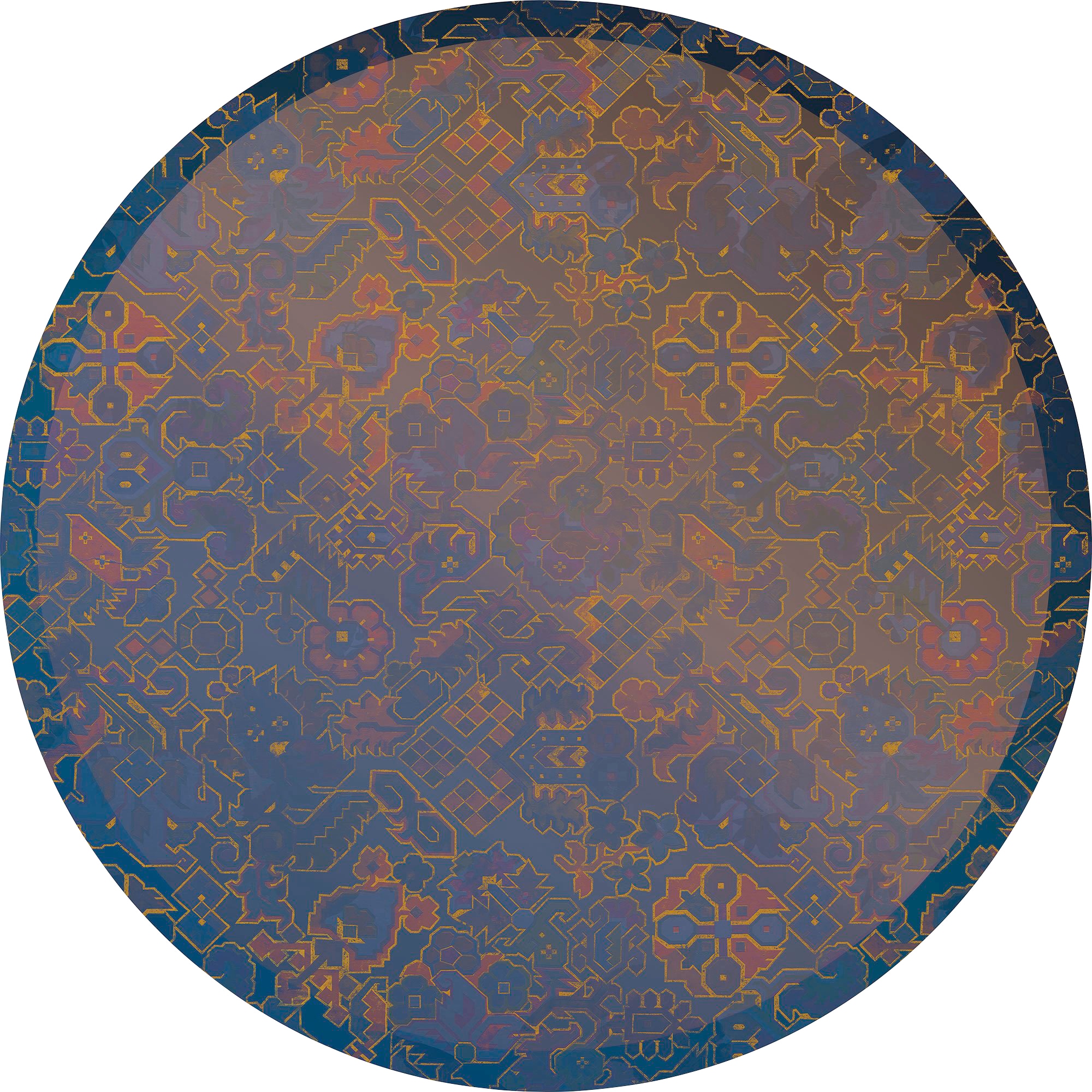 Vliestapete KOMAR "Vlies selbstklebend - Ornament - Größe 125 x 125 cm", blau (blau, bronzefarben), B:125m L:125m, Vlies, Tapeten, Wohnzimmer, Schlafzimmer