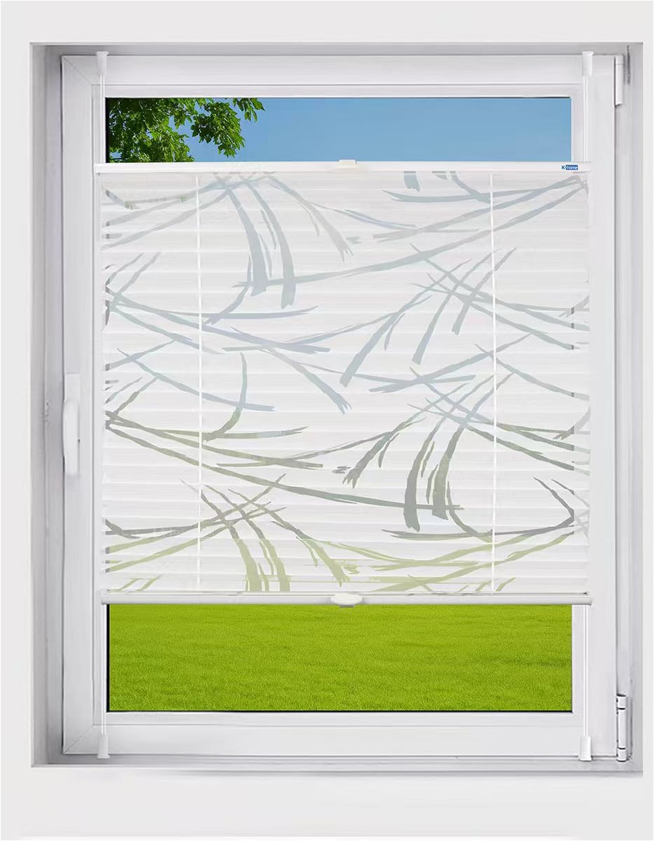 Plissee K-HOME "Plissee Ausbrenner Streifen, Klemmfix, ohne Bohren, Lichtschutz", weiß, weiß, B:55cm H:130cm, Obermaterial: 100% Polyester, Plissees, Klemmfix-Plissee mit Ausbrenner Stoff Image
