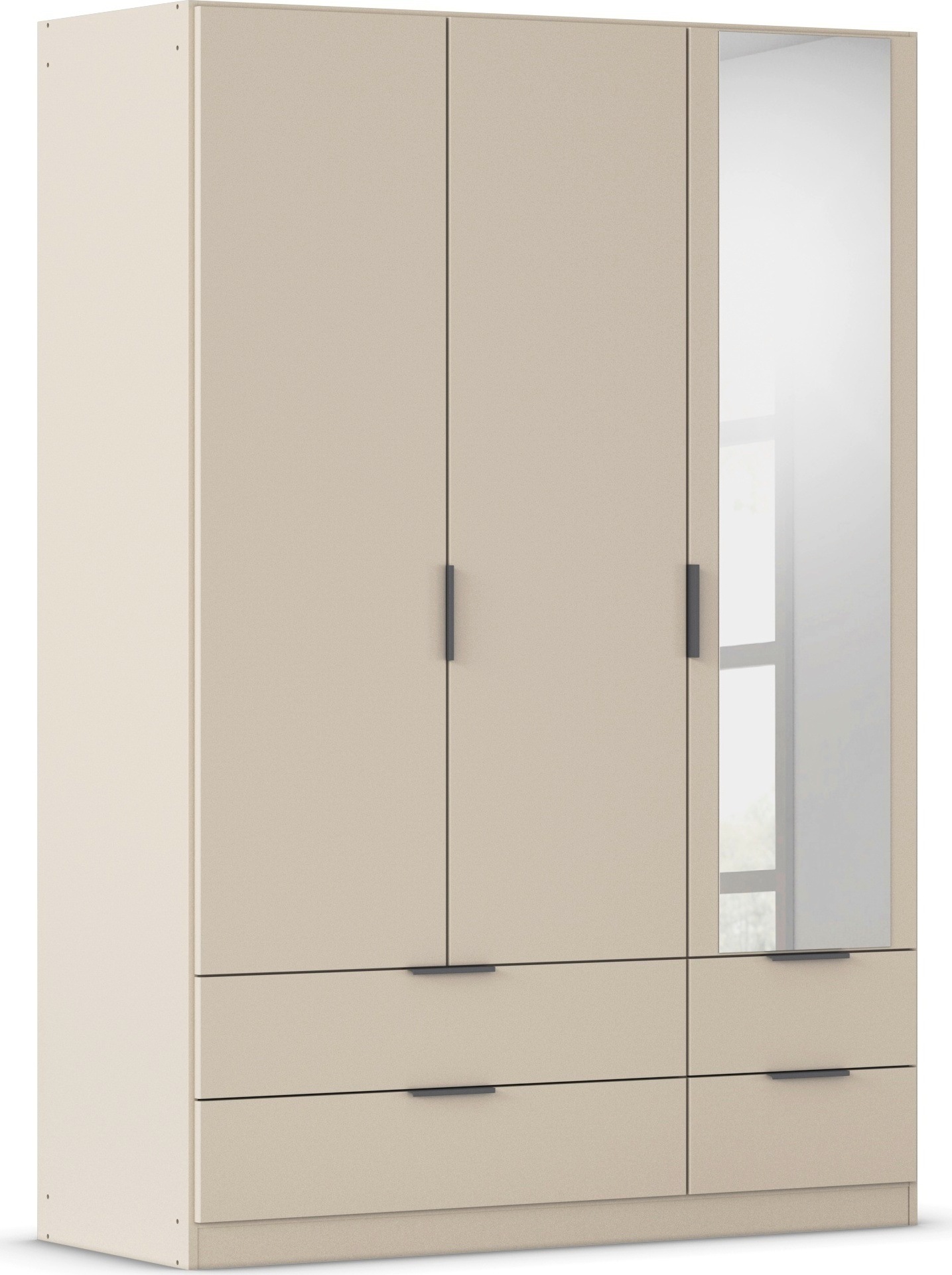 Kleiderschrank RAUCH "Drehtürenschrank Schrank Garderobe Ankleide Schlafzimmer LAGOA", beige (champagner), B:136cm H:197cm T:54cm, Holzwerkstoff, Schränke, geräumige Schubladen, 3 Breiten, optional mit Aufsatz MADE IN GERMANY Image
