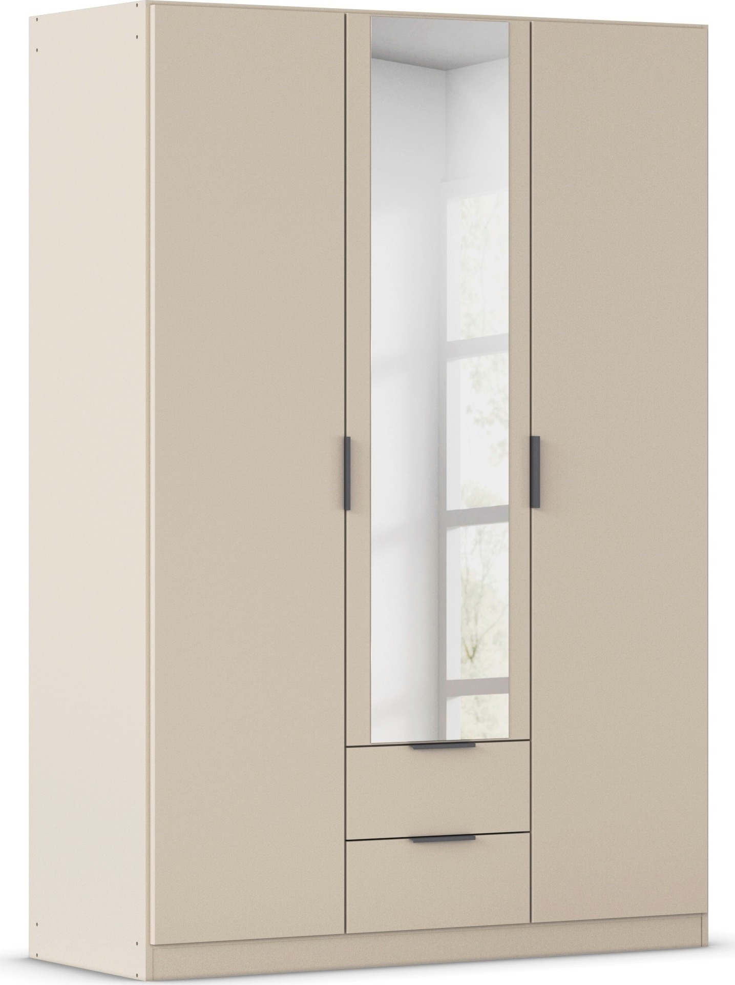 Kleiderschrank RAUCH "Drehtürenschrank Schrank Garderobe Ankleide Schlafzimmer LAGOA", beige (champagner), B:136cm H:197cm T:54cm, Holzwerkstoff, Schränke, geräumige Schubladen, 3 Breiten, optional mit Aufsatz MADE IN GERMANY Image