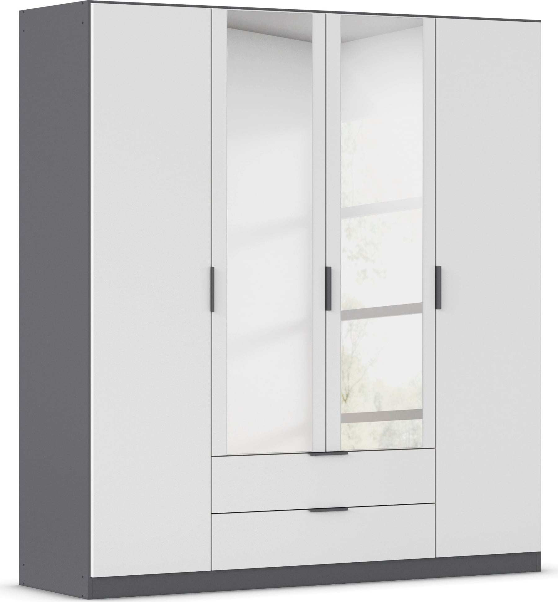 Kleiderschrank RAUCH "Drehtürenschrank Schrank Garderobe Ankleide Schlafzimmer LAGOA", graumetallic, alpinweiß, B:181cm H:197cm T:54cm, Holzwerkstoff, Schränke, geräumige Schubladen, 3 Breiten, optional mit Aufsatz MADE IN GERMANY Image