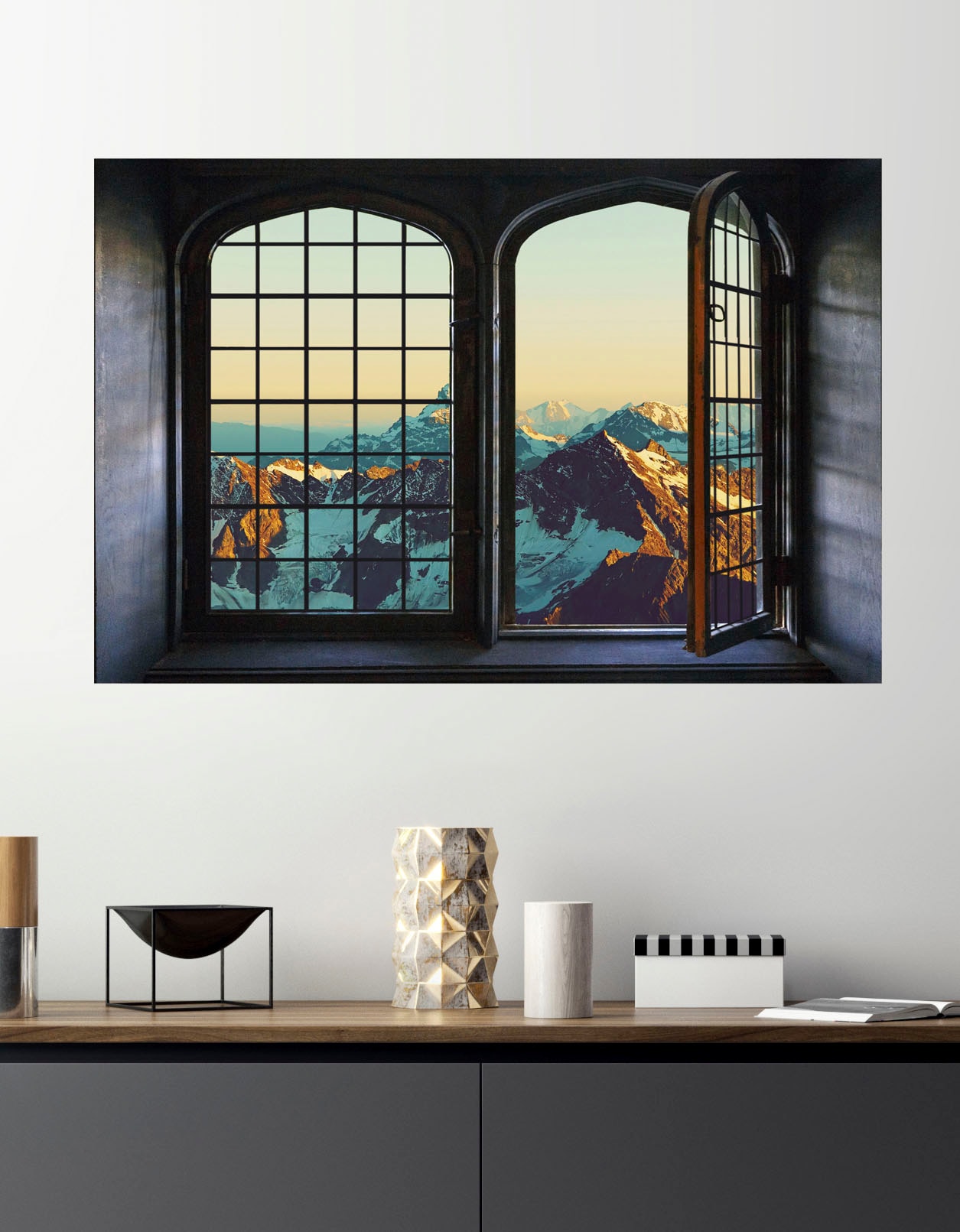 Wandsticker QUEENCE "Berge", bunt, B:60cm H:40cm, Vinyl, Wandtattoos, Wandsticker, Wandbild, selbstklebend, 3D, Fenster Image