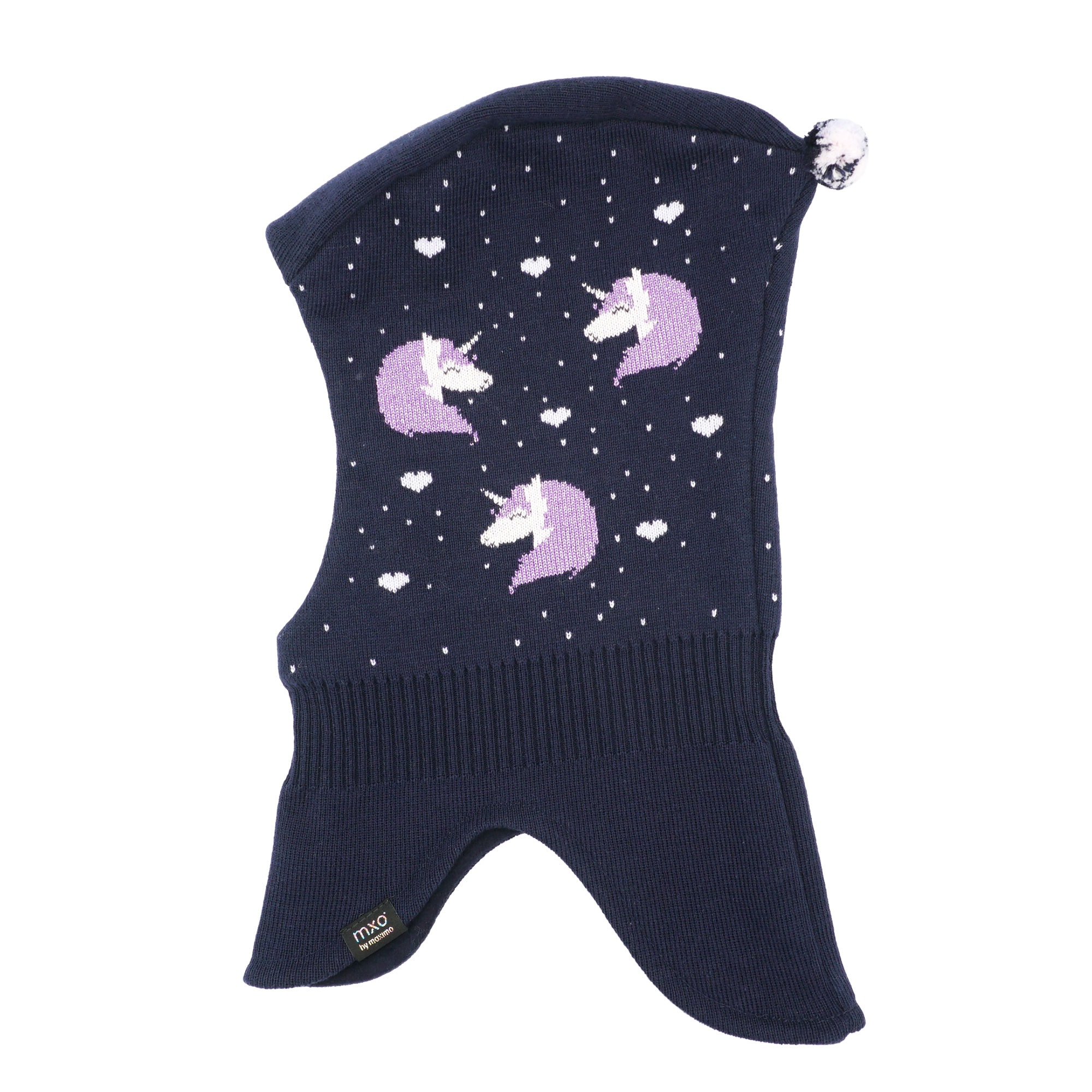 Schlupfmütze MAXIMO, Baby, Gr. 55, blau (navy, chive blossom), Fleece, Baumwolle, gemustert, mehrfarbig, Mützen, Baumwolle, gefüttert, im Einhorn-Design, verlängertes Halsteil Image