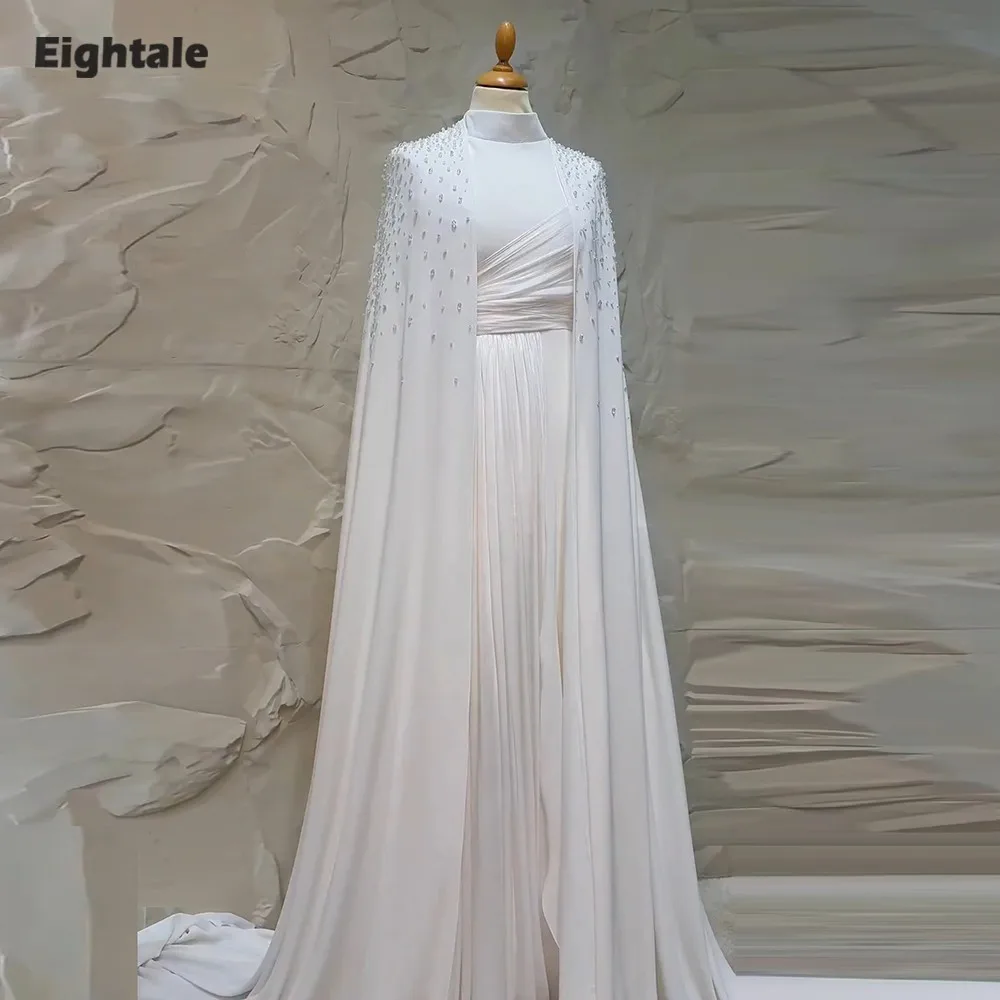 Eightale Arabisches Hochzeitskleid mit Stehkragen, individuell gestaltete Perlenkristalle, langen Ärmeln, muslimisches Brautkleid, A-Linie, Brautpartykleid Image