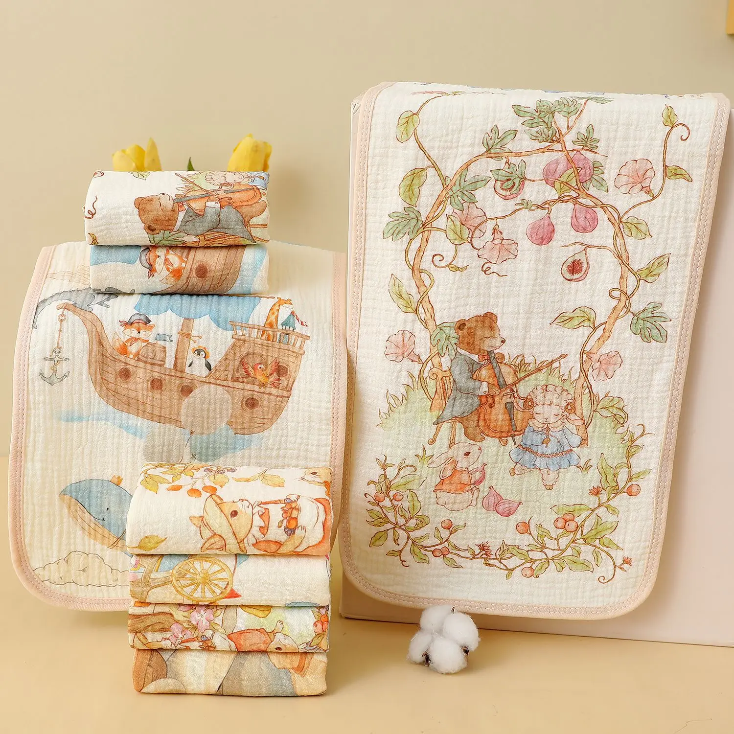 Kinder Handtuch Vier Schicht Gaze Cartoon Gedruckt Gesicht Handtuch Kleines Taschentuch Baby Gesicht Waschen Kleines Quadratisches Handtuch Image