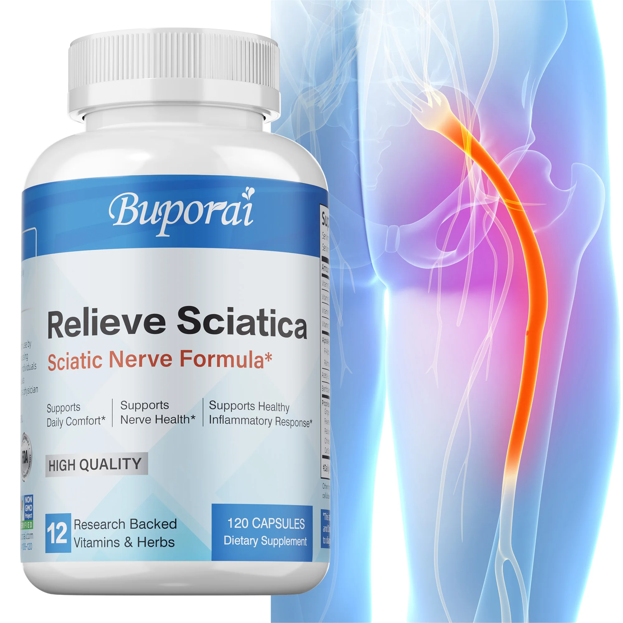 Sciatic Nerve Supplements - Joint Health, Anti-inflammatory, Knee Muscle Arthritis, Pain ReliefSupplements - 120 Capsules