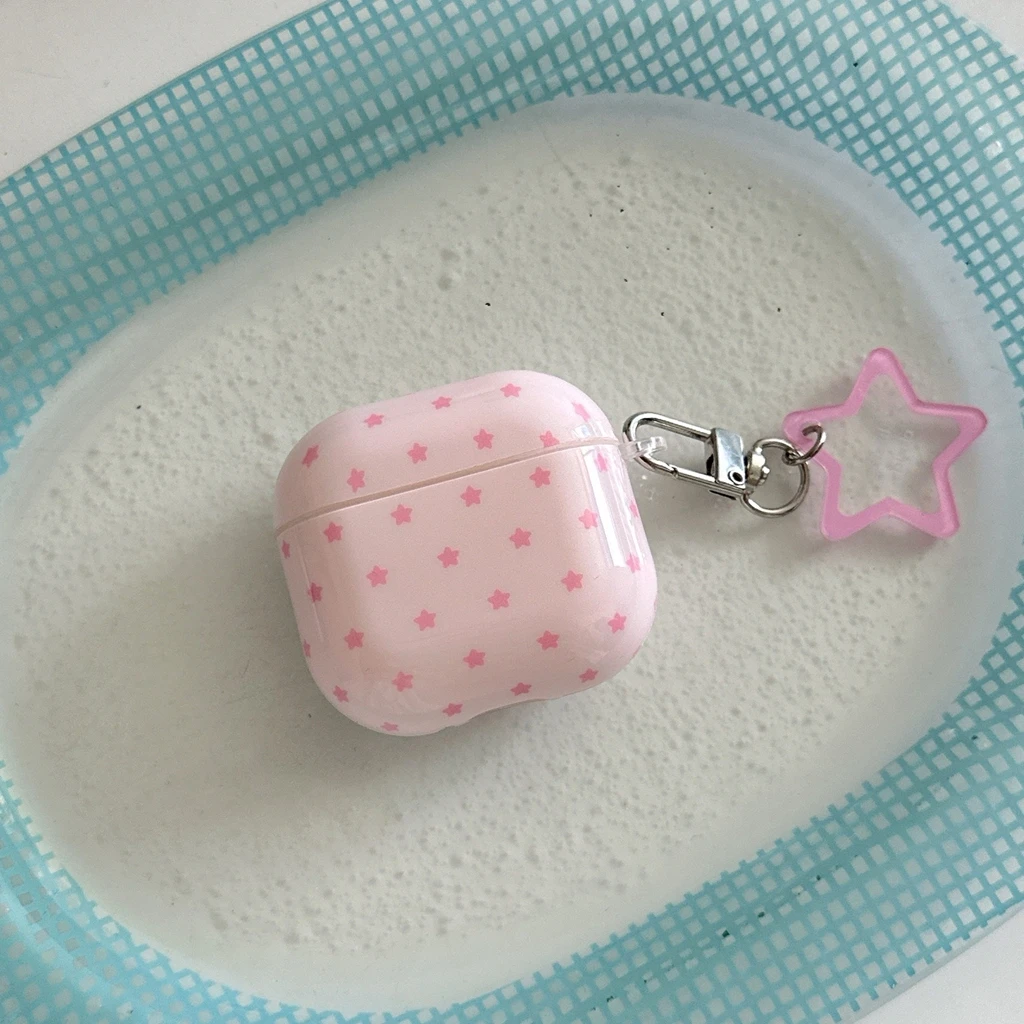 Vollbild-Rosa-Sterne, ausgehöhlt, mit Anhänger, stoßfeste Schutzhülle für Kopfhörer für AirPods 1, oder 2, 3, 4, Pro 2, Pro 3 Image