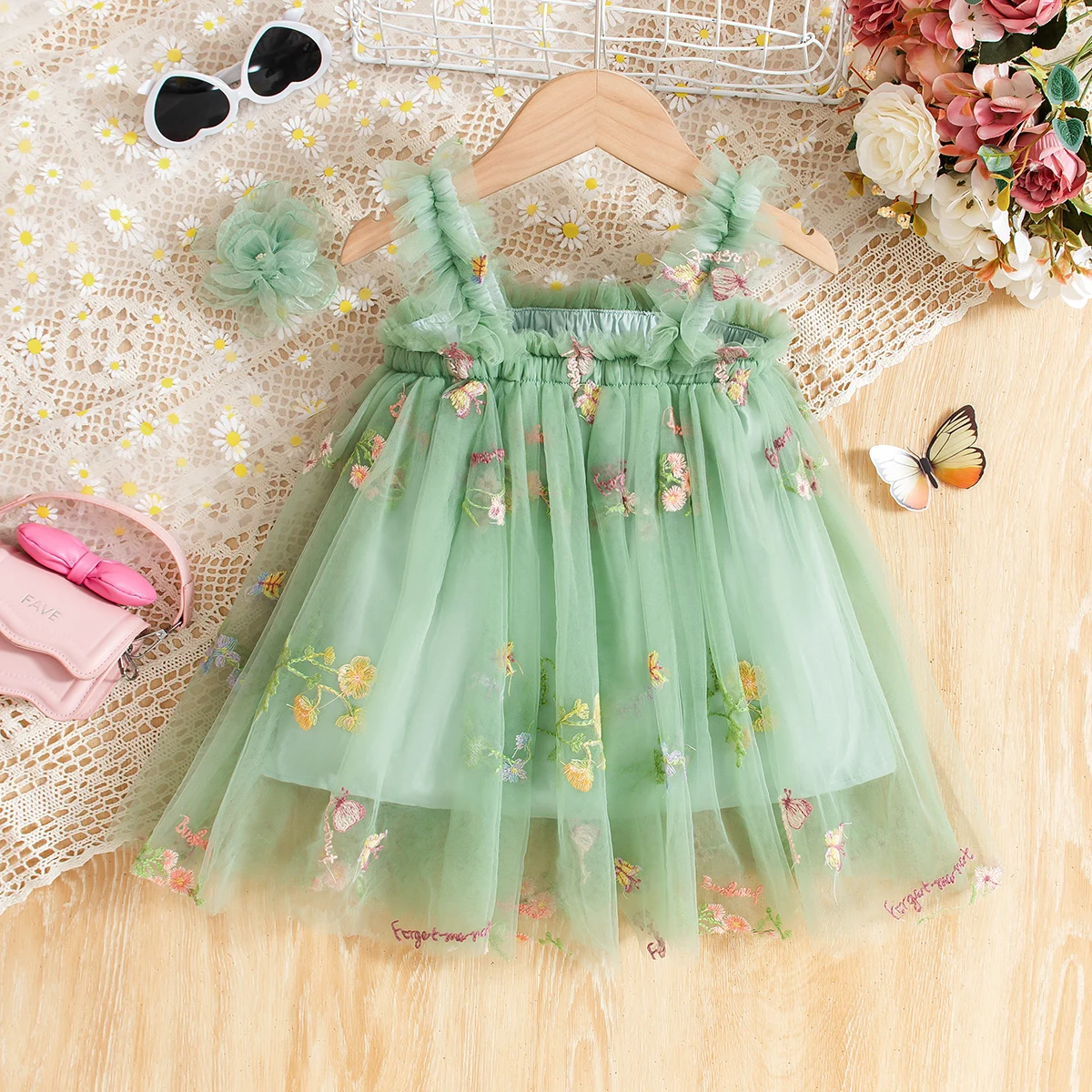 Sommer Neue Grüne Chiffon Baby Mädchen Prinzessin Kleid, Süße Blume Stickerei Kinder Sling Kleidung Für Babys Im Alter Von 0-5 jahre Image