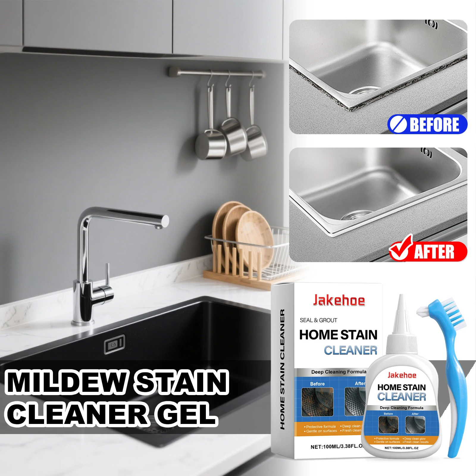 JAKEHOE Haushalt Schimmel Fleck Reiniger Gel Sets für Waschmaschine Wc Fliesen Badewanne Küche Waschbecken Entfernen Hartnäckige Form Flecken Image