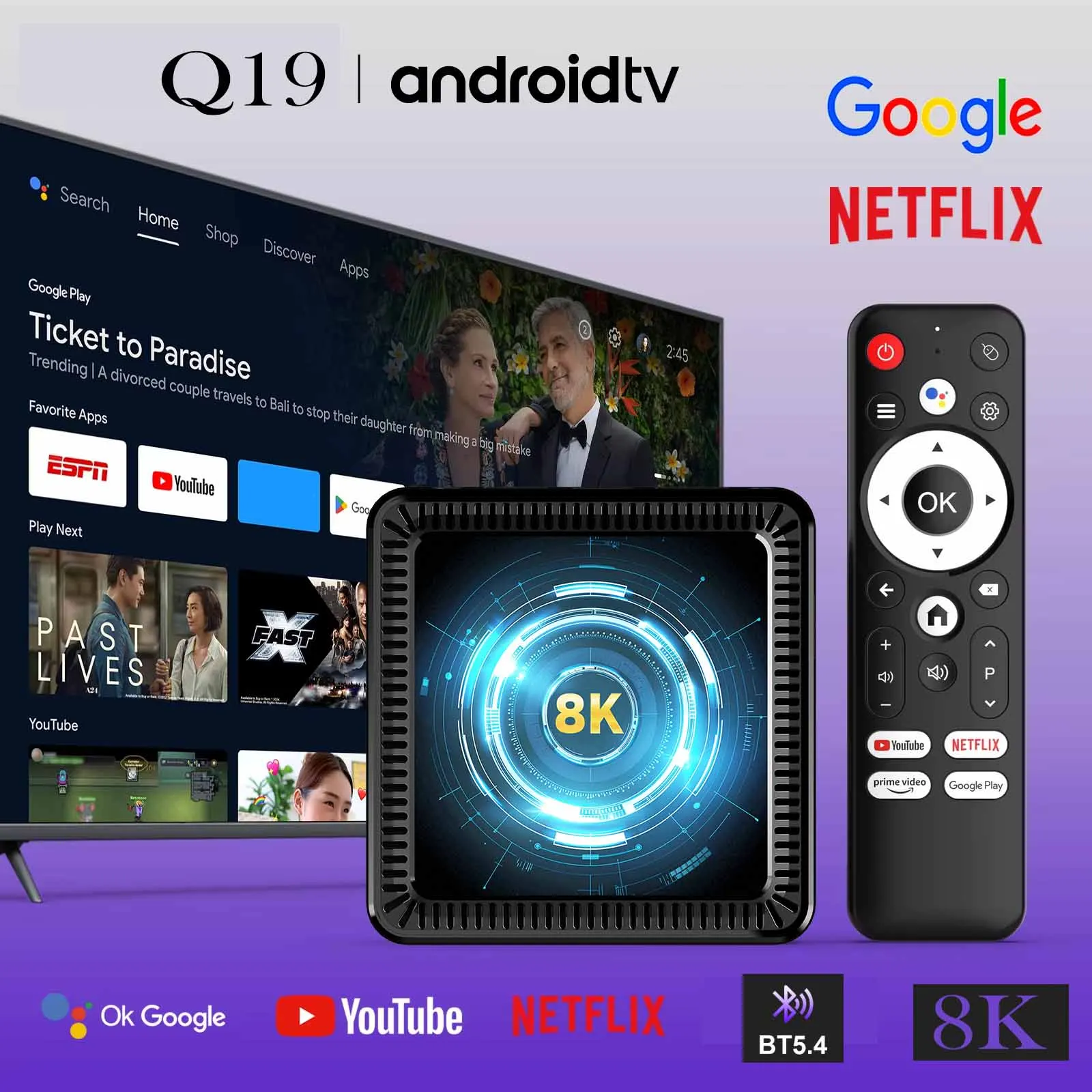 Android 14.0 TV Box 128GB Allwinner H618 New Q19 Large Rom ATV 2.4G 5G Dual Wifi BT5.4 8K Media Player Set top box Voice Remote