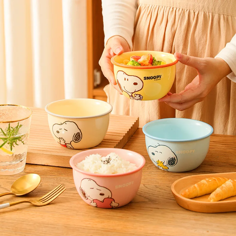 Kawaii Snoopy Rice Bowl Tableware Cartoon Cute Breakfast Bowl Ceramic Bowl Household High Appearance Children's Gift