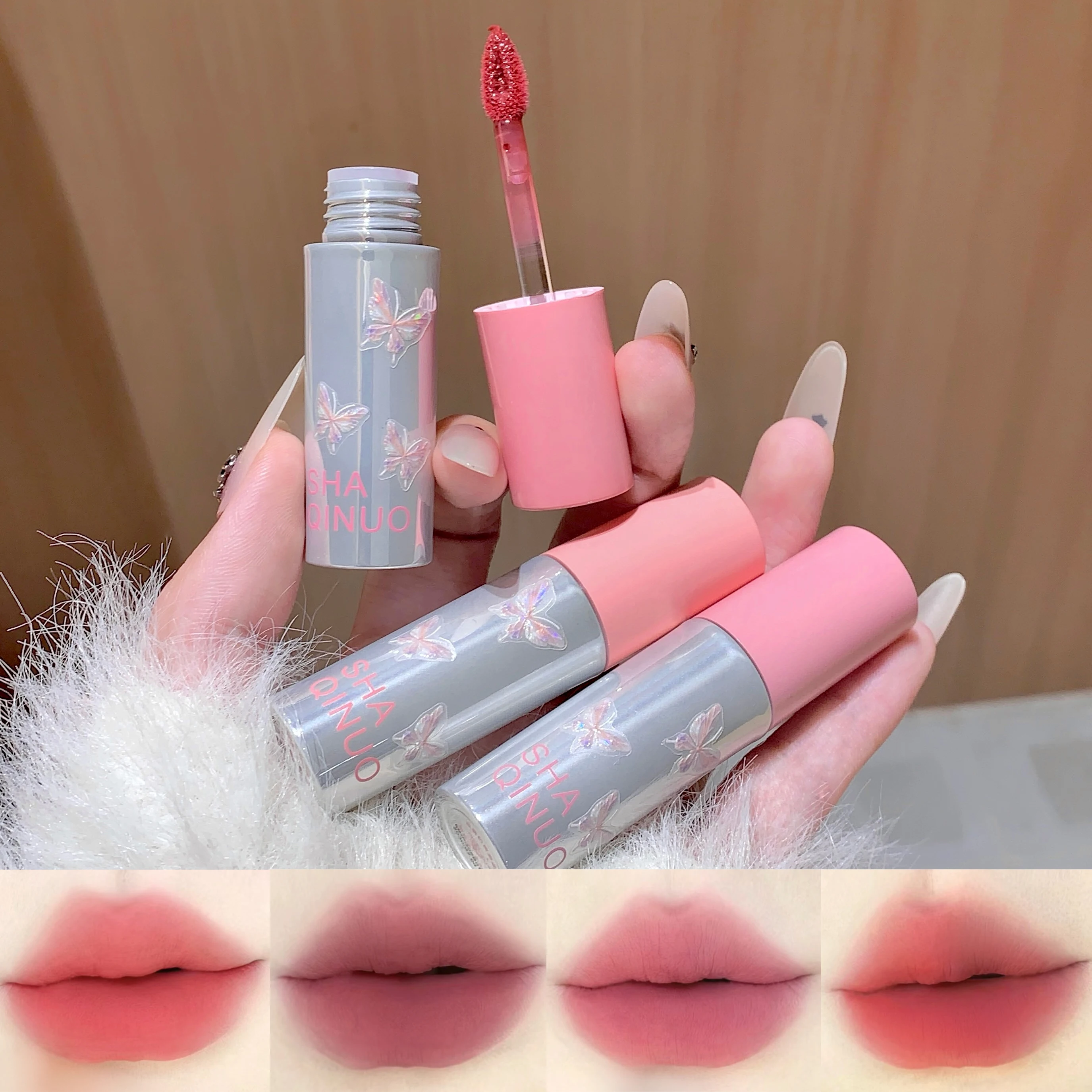 SHAQINUO Lip Mud Lip Glaze, Matte Velvet Brightening Lip Clay Langanhaltender, farbiger, nicht trocknender Lippenstift Image