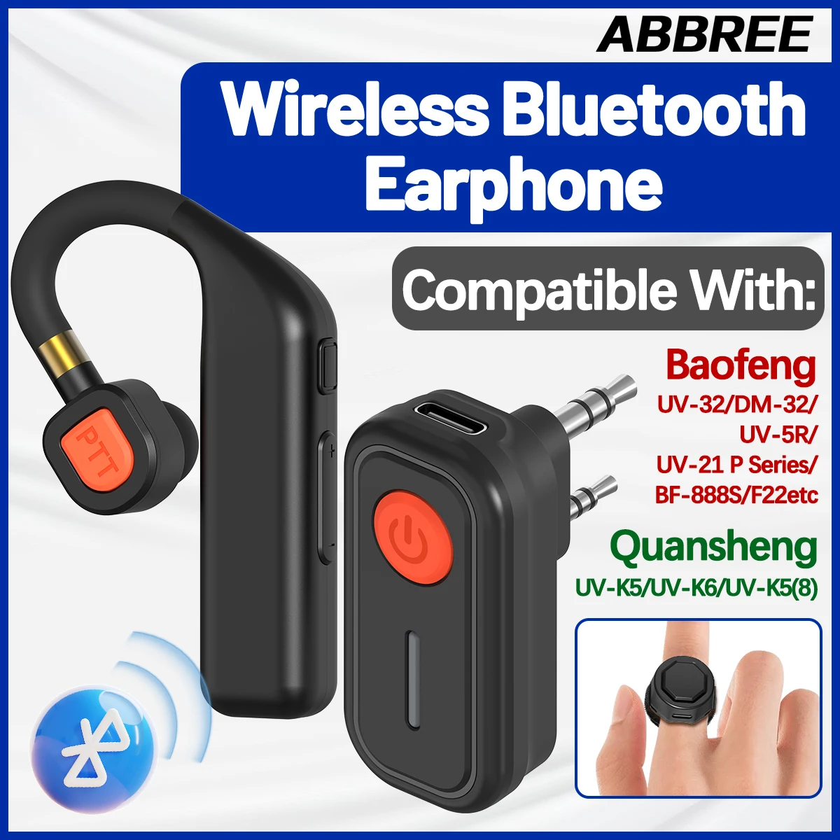 ABBREE BT-E2 Walkie Talkie Wireless Headset Kopfhörer 2,4G Noise Reduction Freisprecheinrichtung Ohrhörer Ersatz Für UV-5R Mini UV-32 Image
