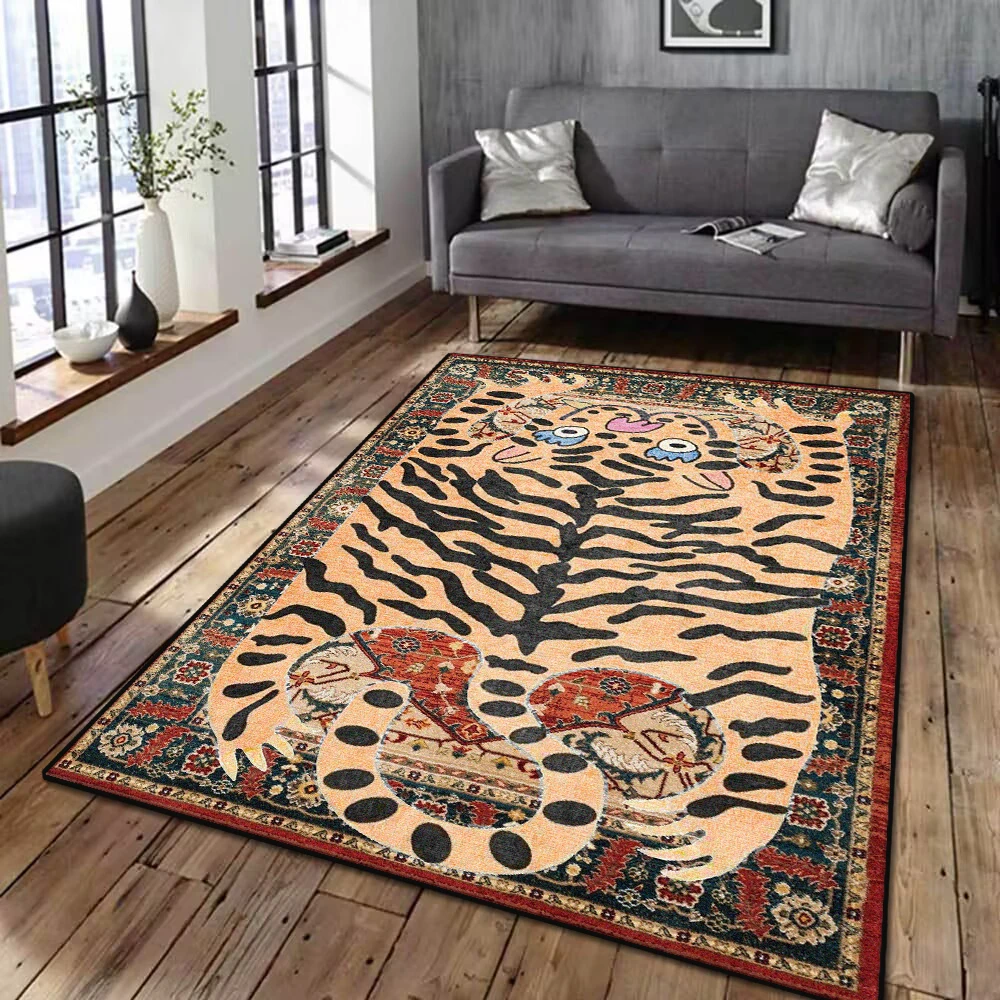 Teppich für Wohnzimmer, Tiger-Leoparden-Druck, Dekoration, Plüsch, Zuhause, Schlafzimmer, Nachttisch, Matte, Cartoon-Fluff-Teppich (18) Tapis Tapete Ajo