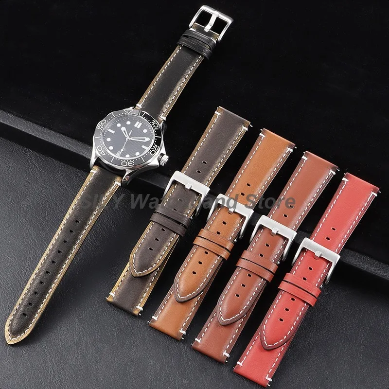 20mm 22mm Echtes Leder Uhr Band Universal Männer Frauen Strap Smartwatch Armband Quick Release Armband Armband Zubehör Image