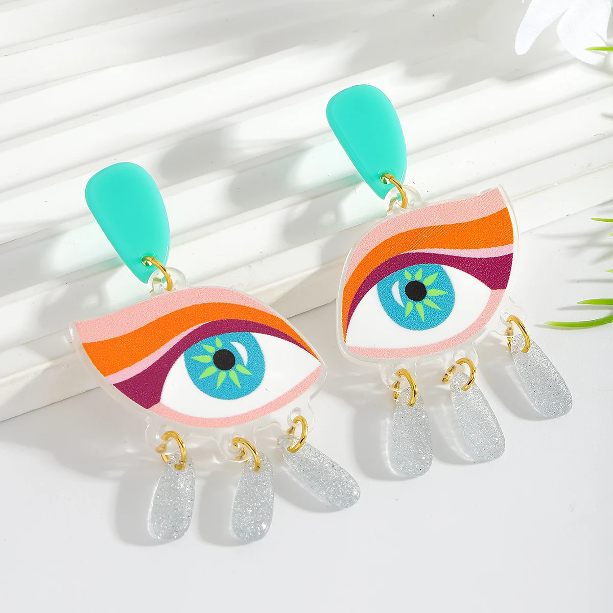 Böhmische böse Blick baumelnde Ohrringe für Frauen, Acryllegierung, Statement-Quaste, Charm-Schmuck, Urlaubsgeschenk für Freunde Image