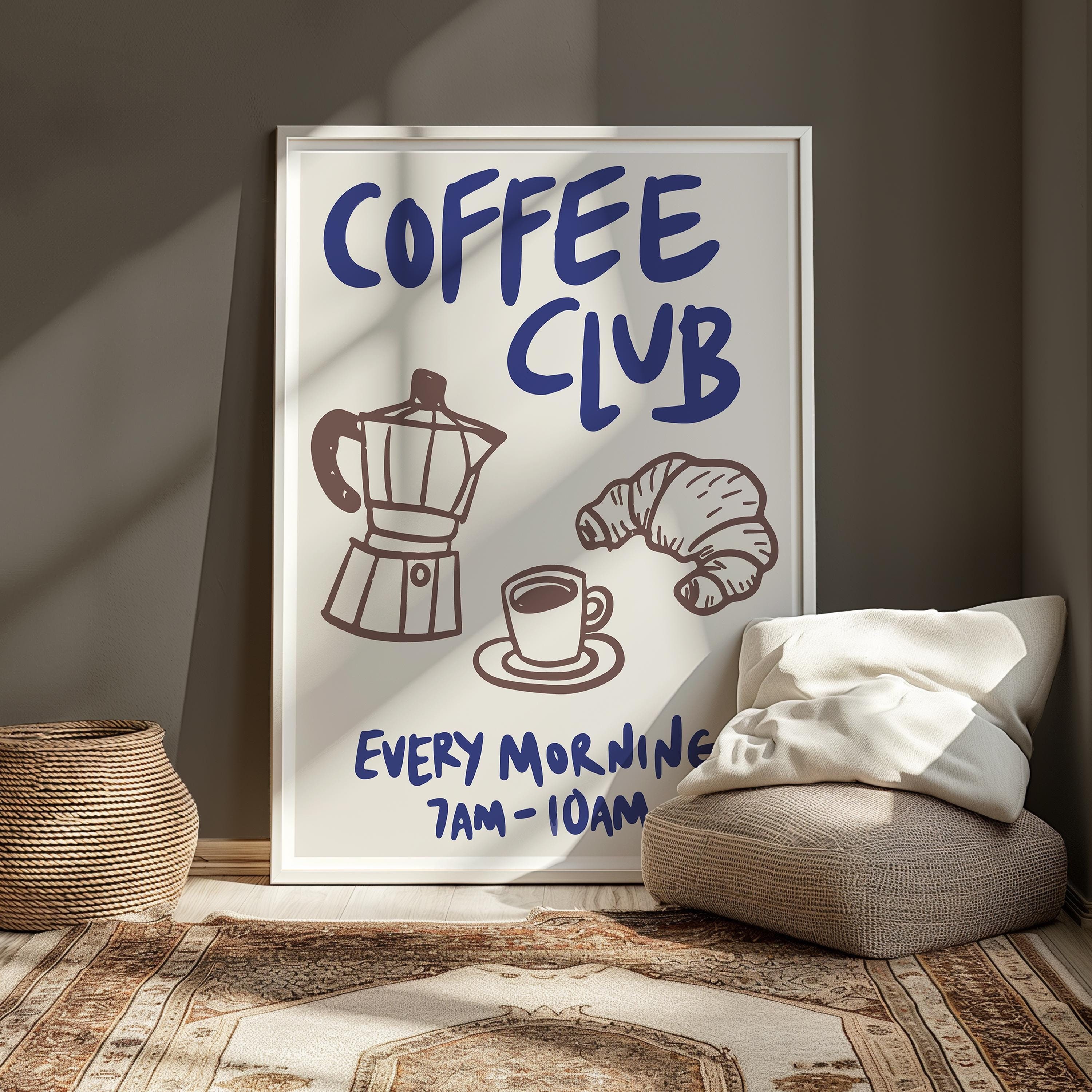 Poster con stampa Coffee Club, arte murale del caffè, poster retrò, stampe da cucina alla moda, decorazioni per la cucina, arte murale con cibo, stamp